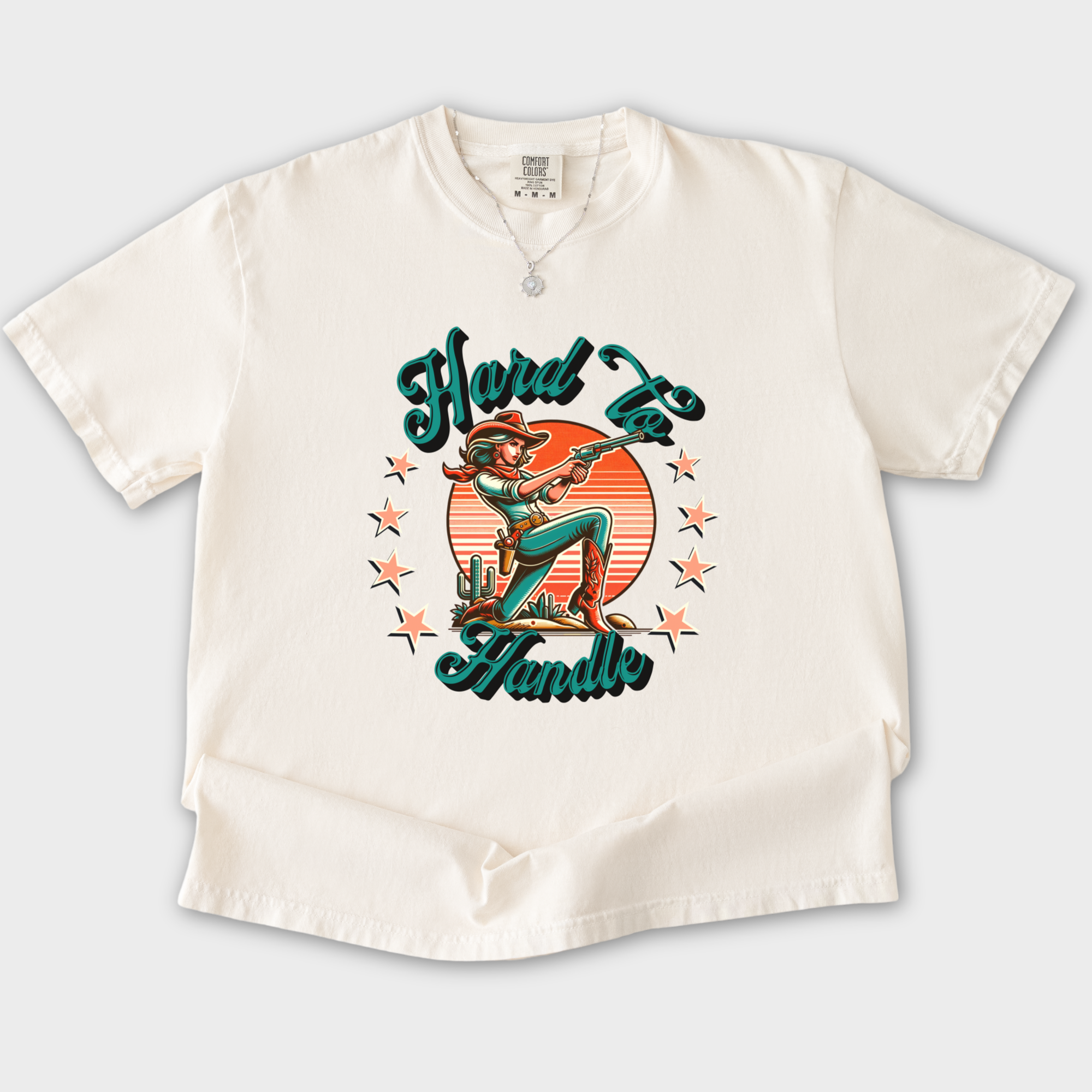 western-hard-to-handle-animal-graphic-comfort-colors-t-shirt-in-ivory - Ivory Flat Lay Front