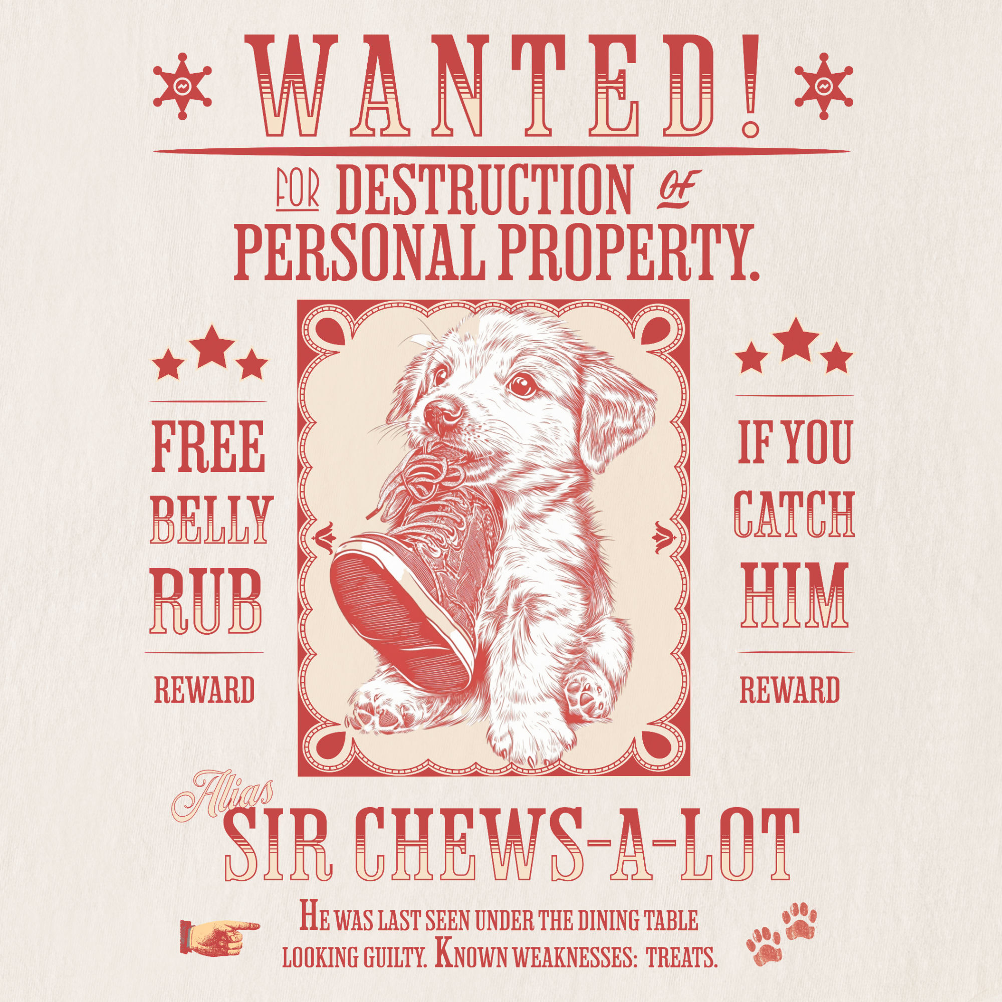 retro-western-wanted-puppy-t-shirt-in-ivory - Ivory Full Graphic
