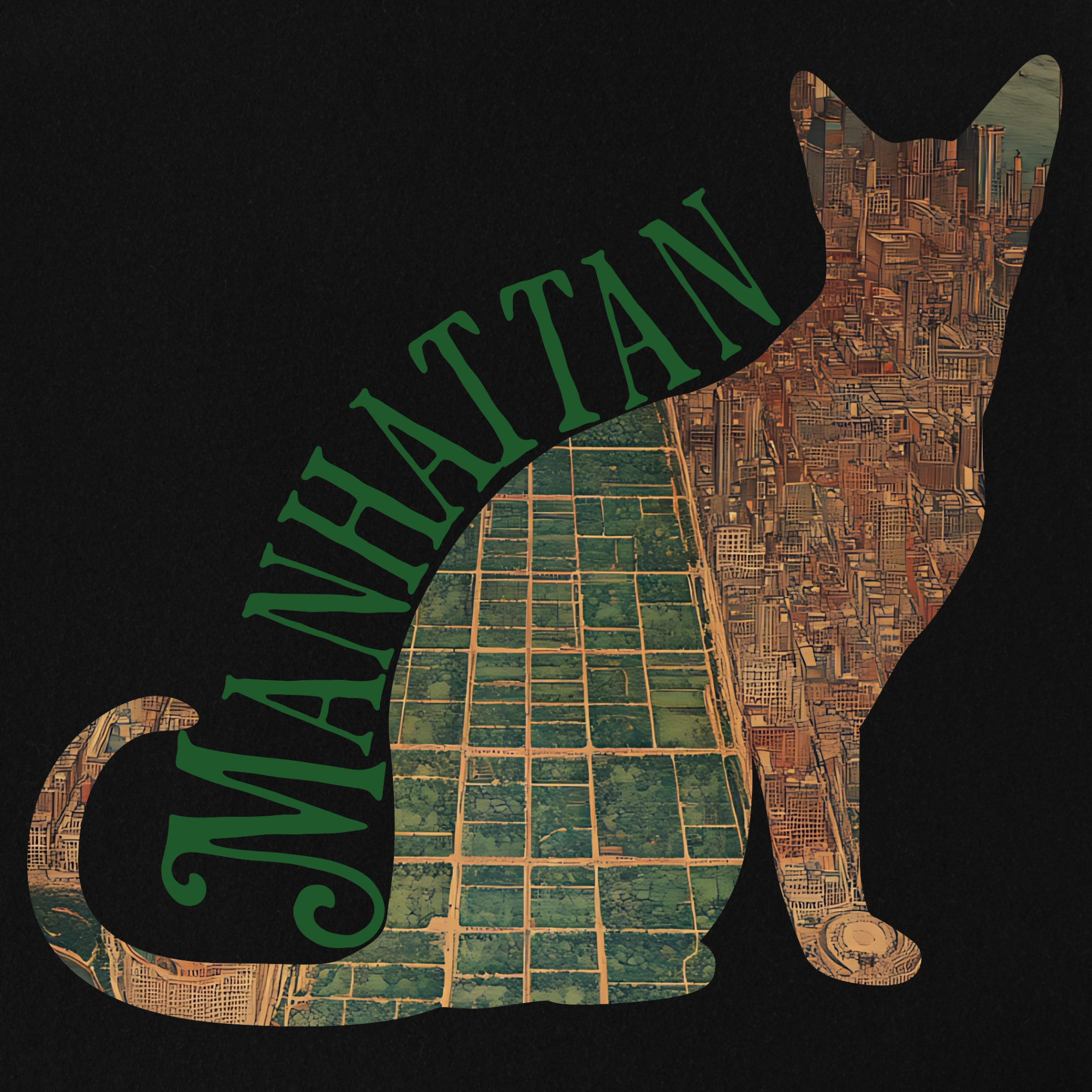 manhattan-central-park-cat-map-t-shirt-in-black - Black Full Graphic