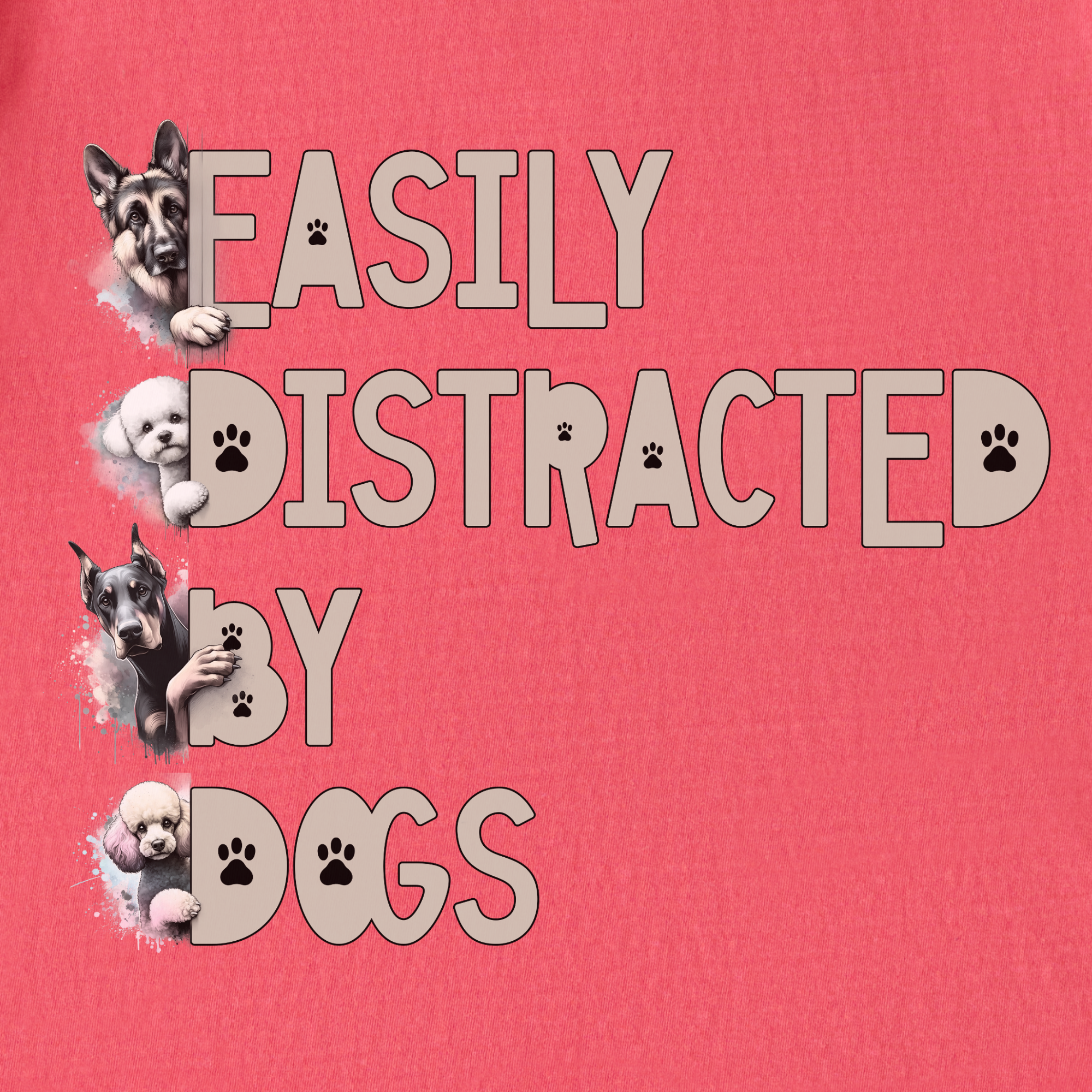 easily-distracted-by-dogs-t-shirt-in-watermelon - Watermelon Full Graphic