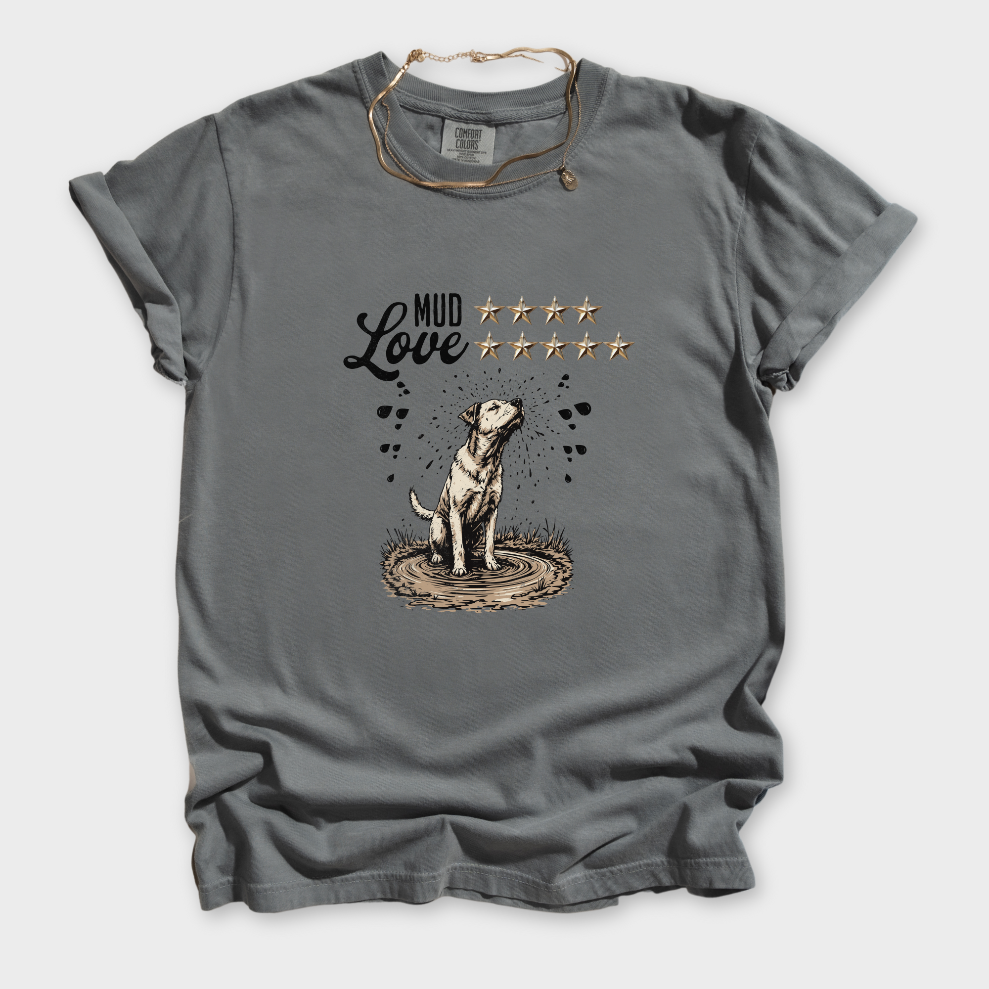 mud-4-stars-love-5-stars-tshirt-in-grey - Grey Flat Lay Front
