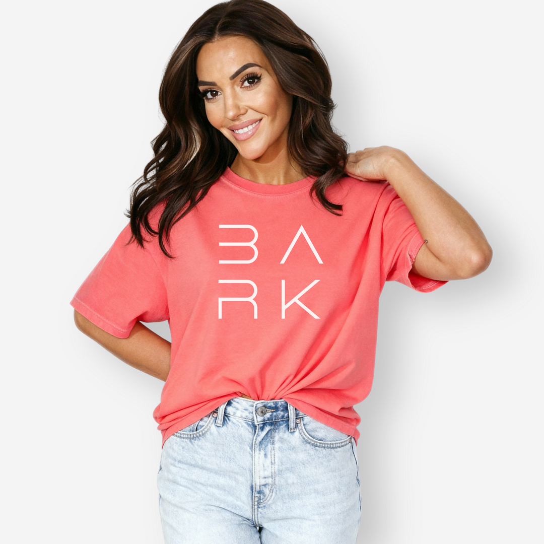 minimalist-bark-modern-text-design-dog-text-comfort-colors-t-shirt-in-watermelon - Watermelon Female