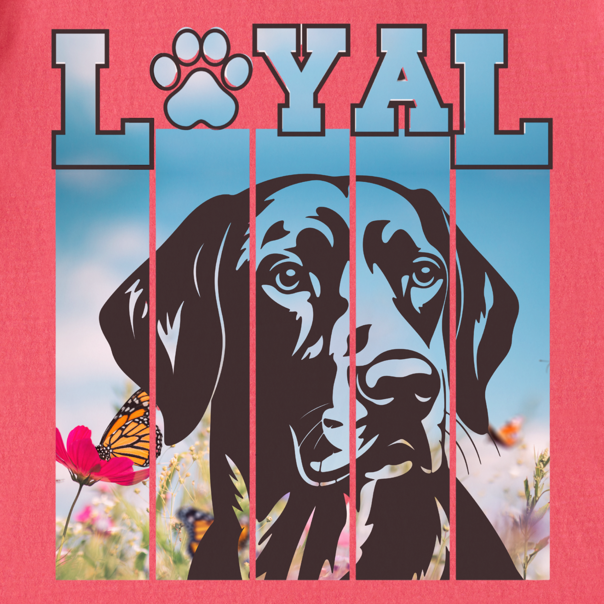 artistic-loyal-dog-graphic-comfort-colors-t-shirt-in-watermelon - Watermelon Full Graphic