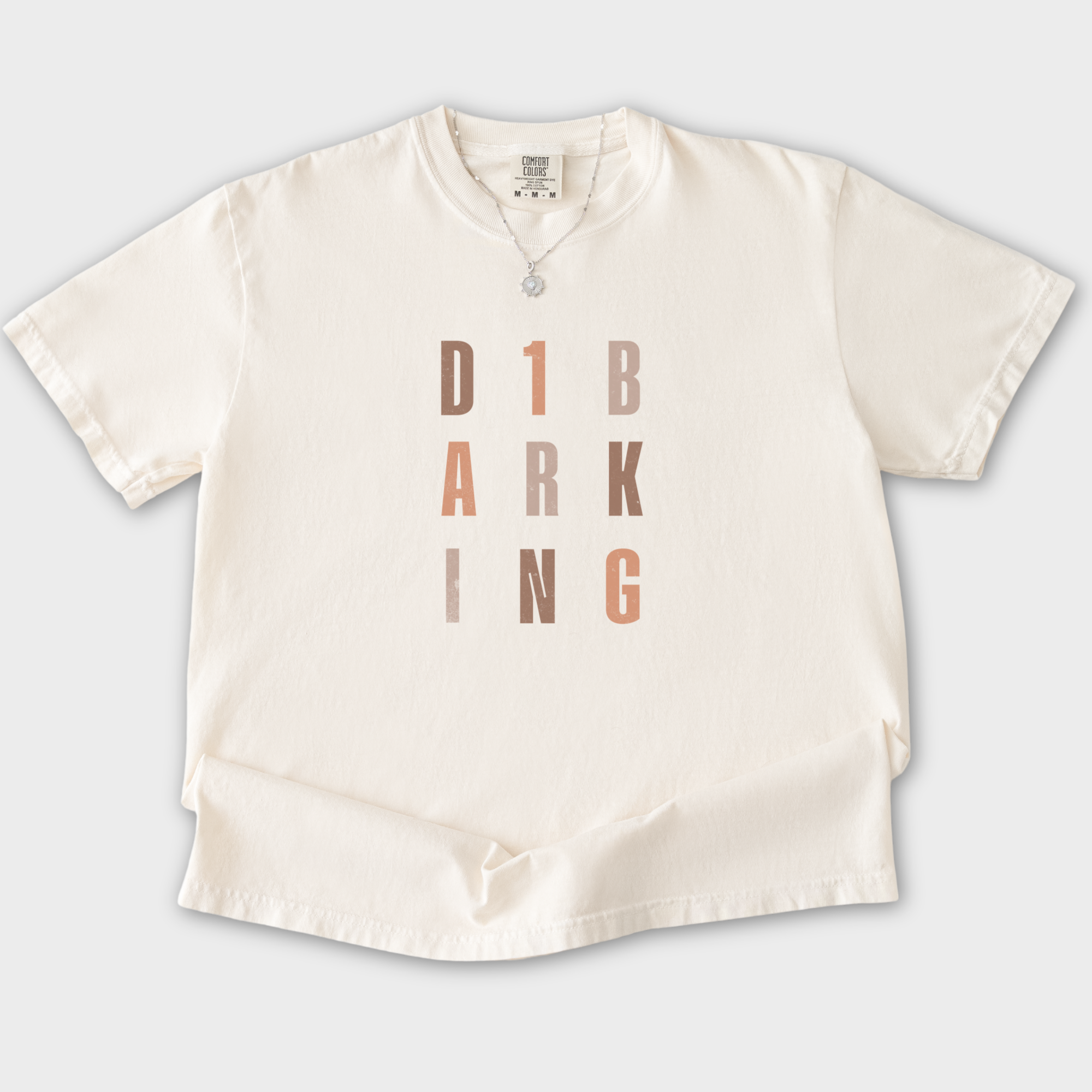 fetch-n-found  unisex tee for men and women featuring , D1 Barking Modern Neutral Grid Ivory graphic T-Shirt made of 100% cotton - Ivory Flat Lay Front