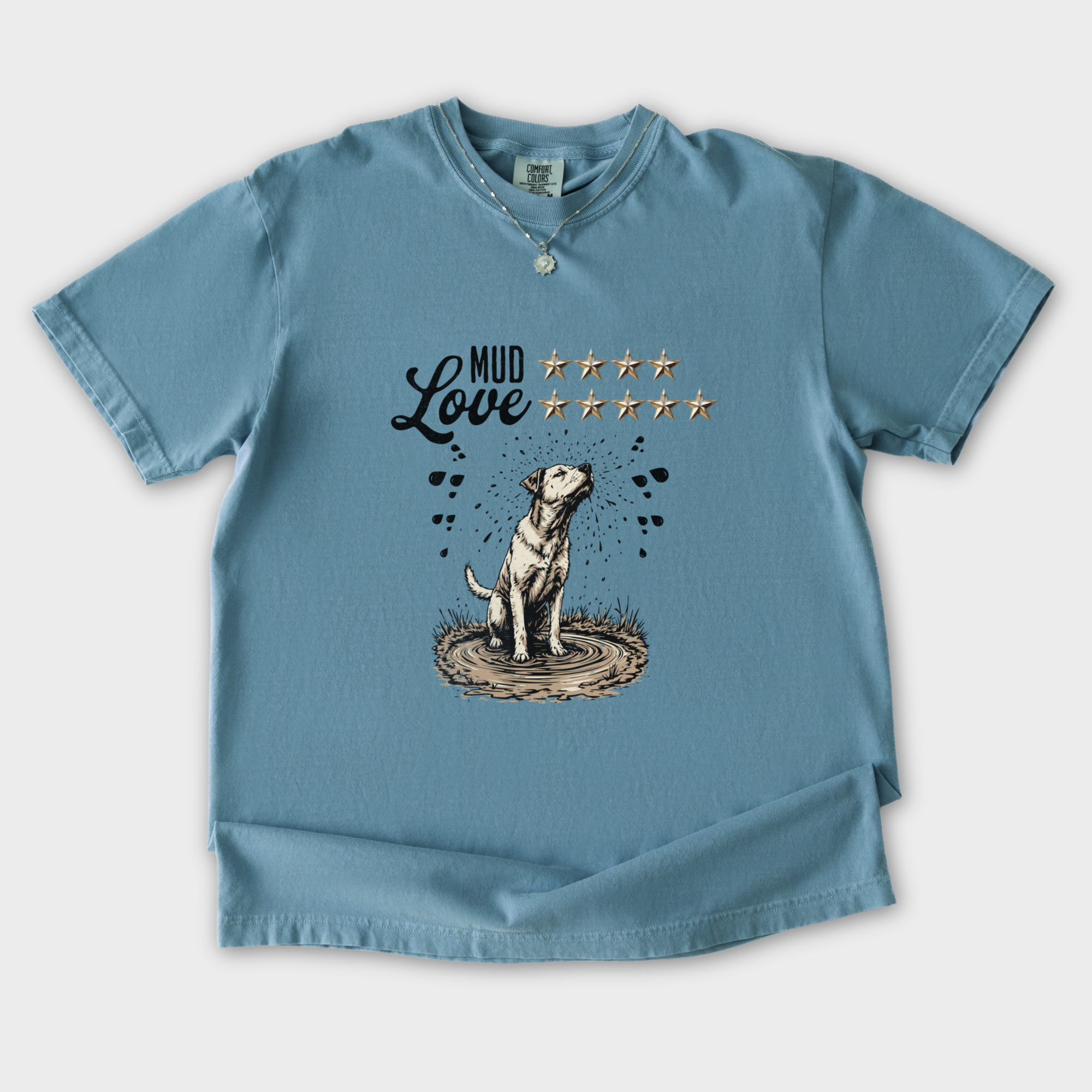 mud-4-stars-love-5-stars-tshirt-in-ice-blue - Ice Blue Flat Lay Front