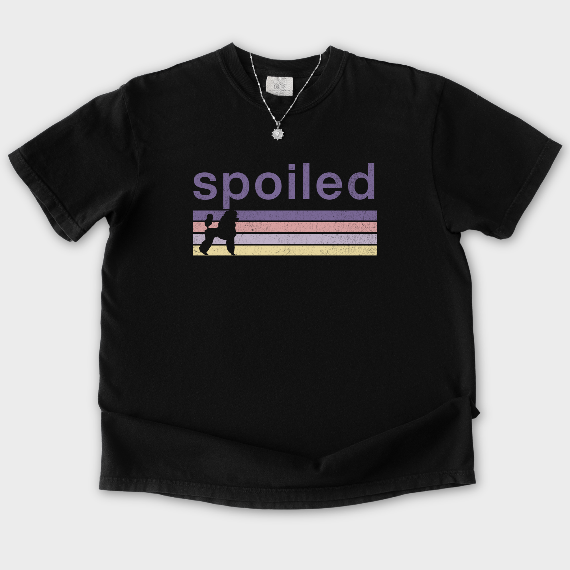vintage-poodle-spoiled-dog-graphic-comfort-colors-t-shirt-in-black - Black Flat Lay Front