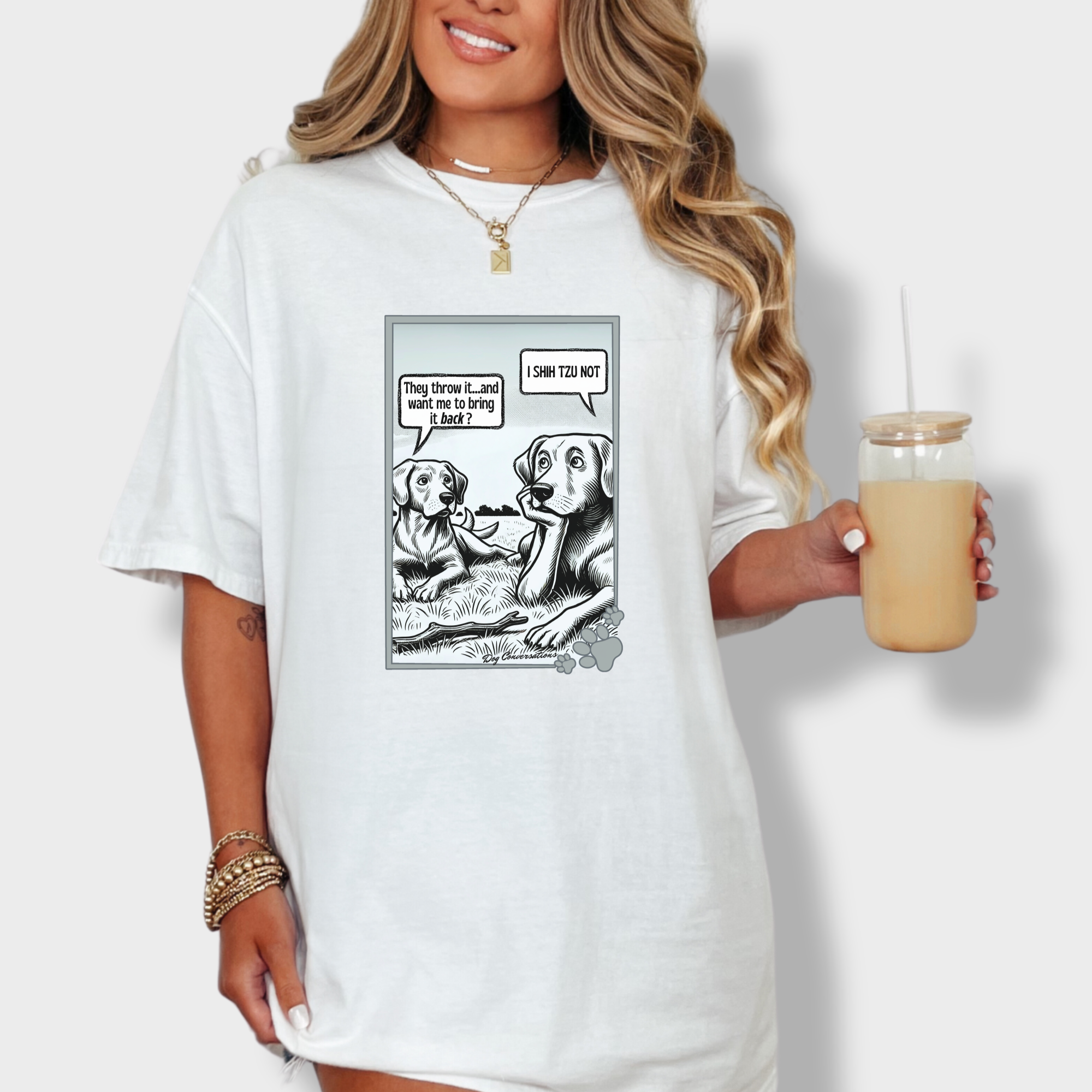 western-i-shih-tzu-not-stick-dog-graphic-comfort-colors-t-shirt-in-white - White Lifestyle Female Model