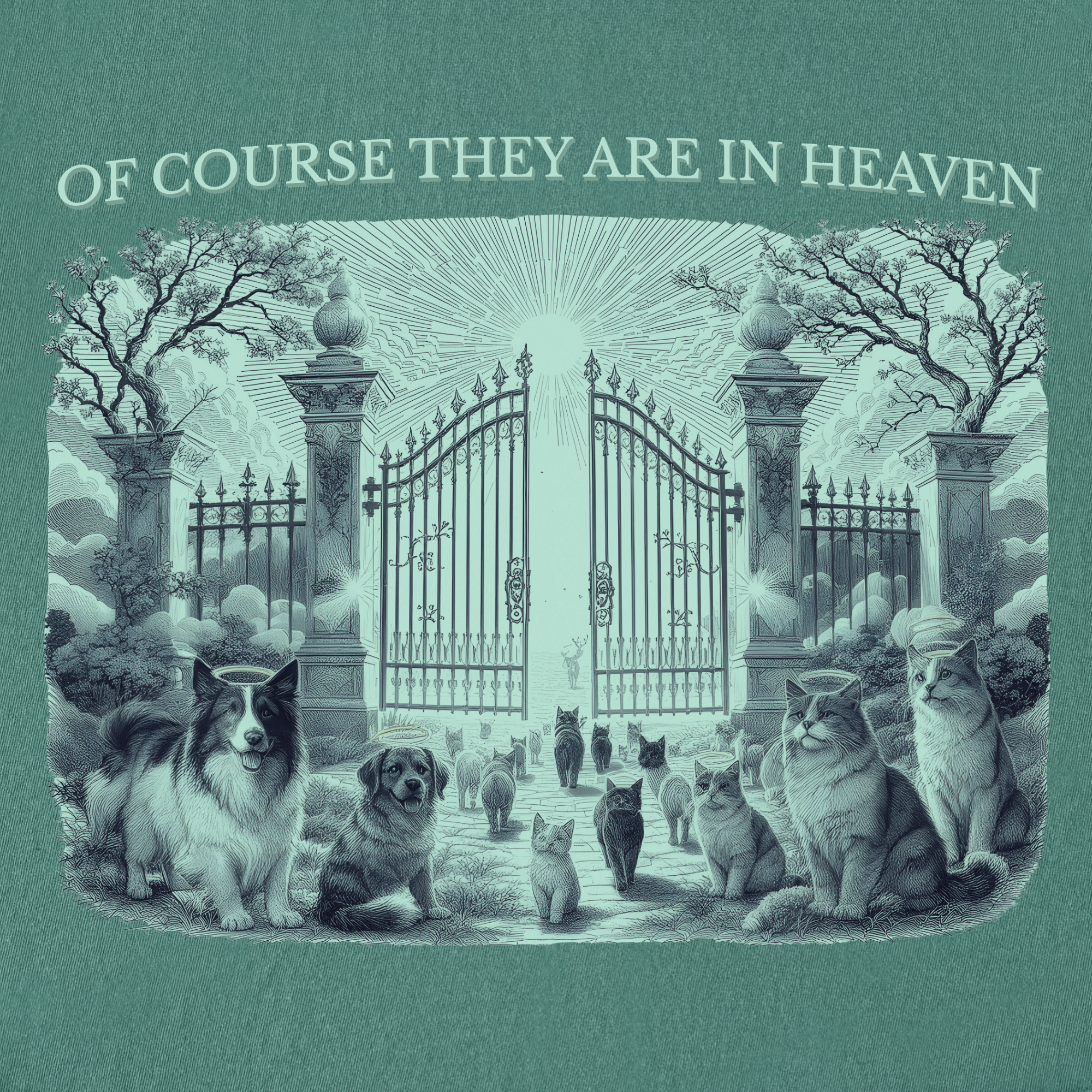 fetch-n-found  unisex tee for men and women featuring , Of Course They Are In Heaven Green Light Green graphic T-Shirt made of 100% cotton - Light Green Full Graphic