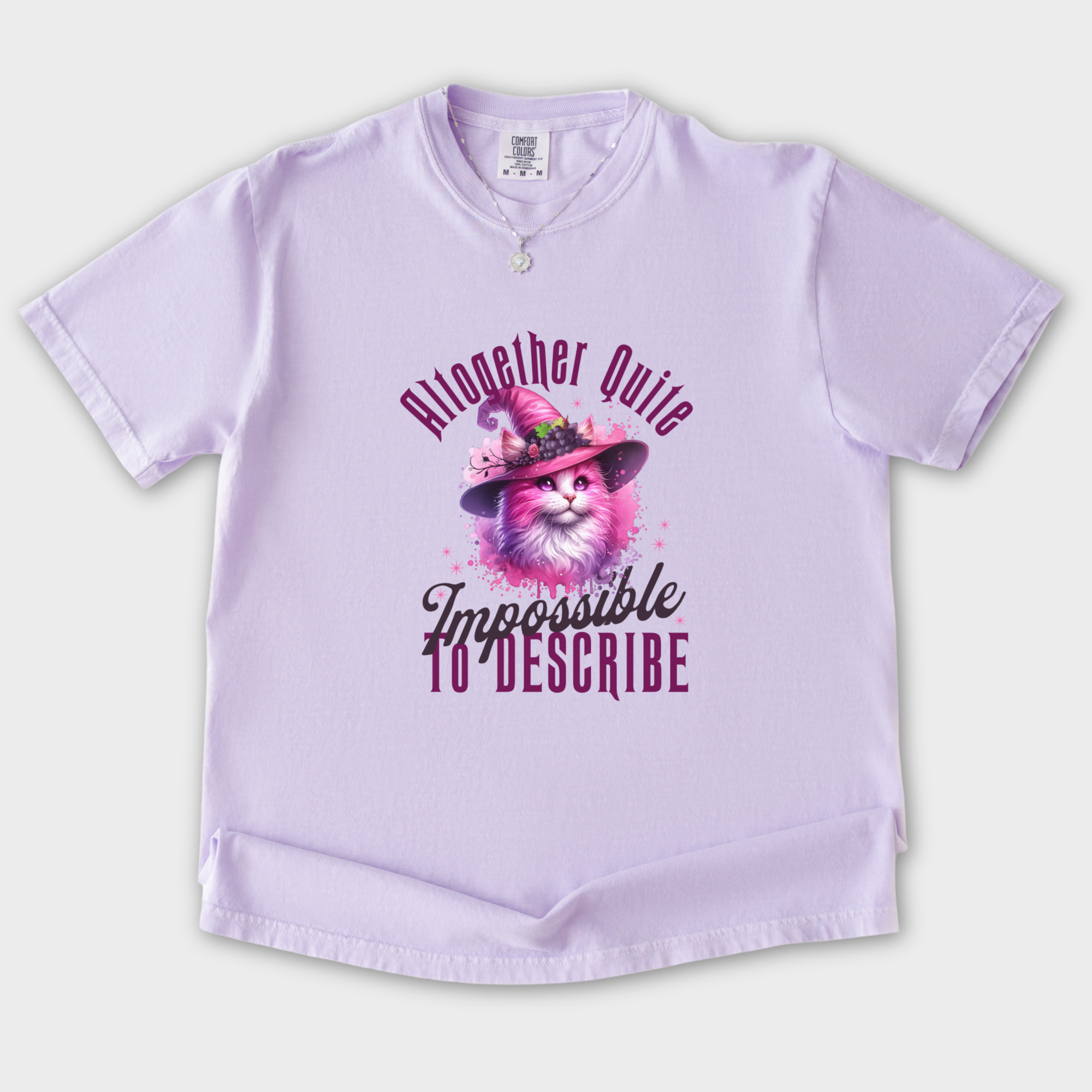 pink-wicked-impossible-to-describe-t-shirt-1-in-orchid - Orchid Flat Lay Front