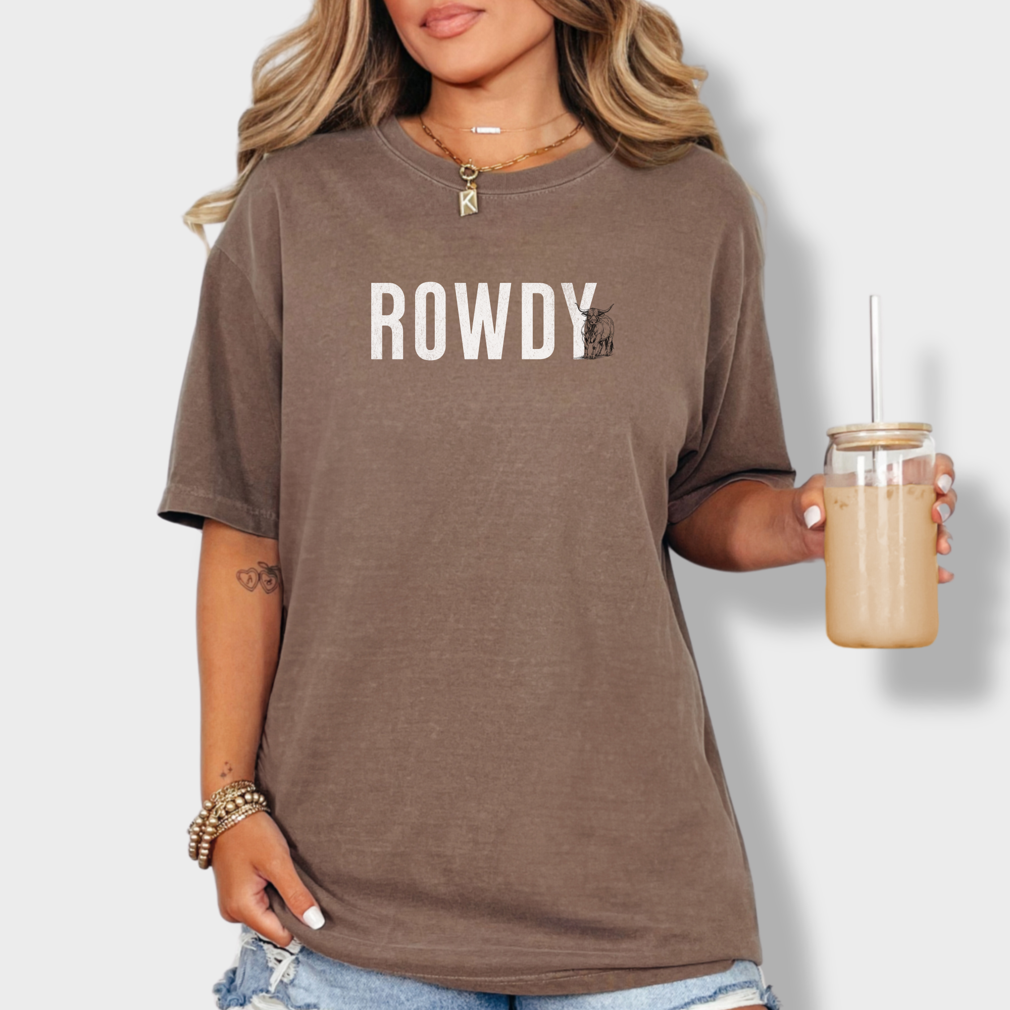 western-rowdy-animal-text-comfort-colors-t-shirt-in-espresso - Espresso Lifestyle Female Model