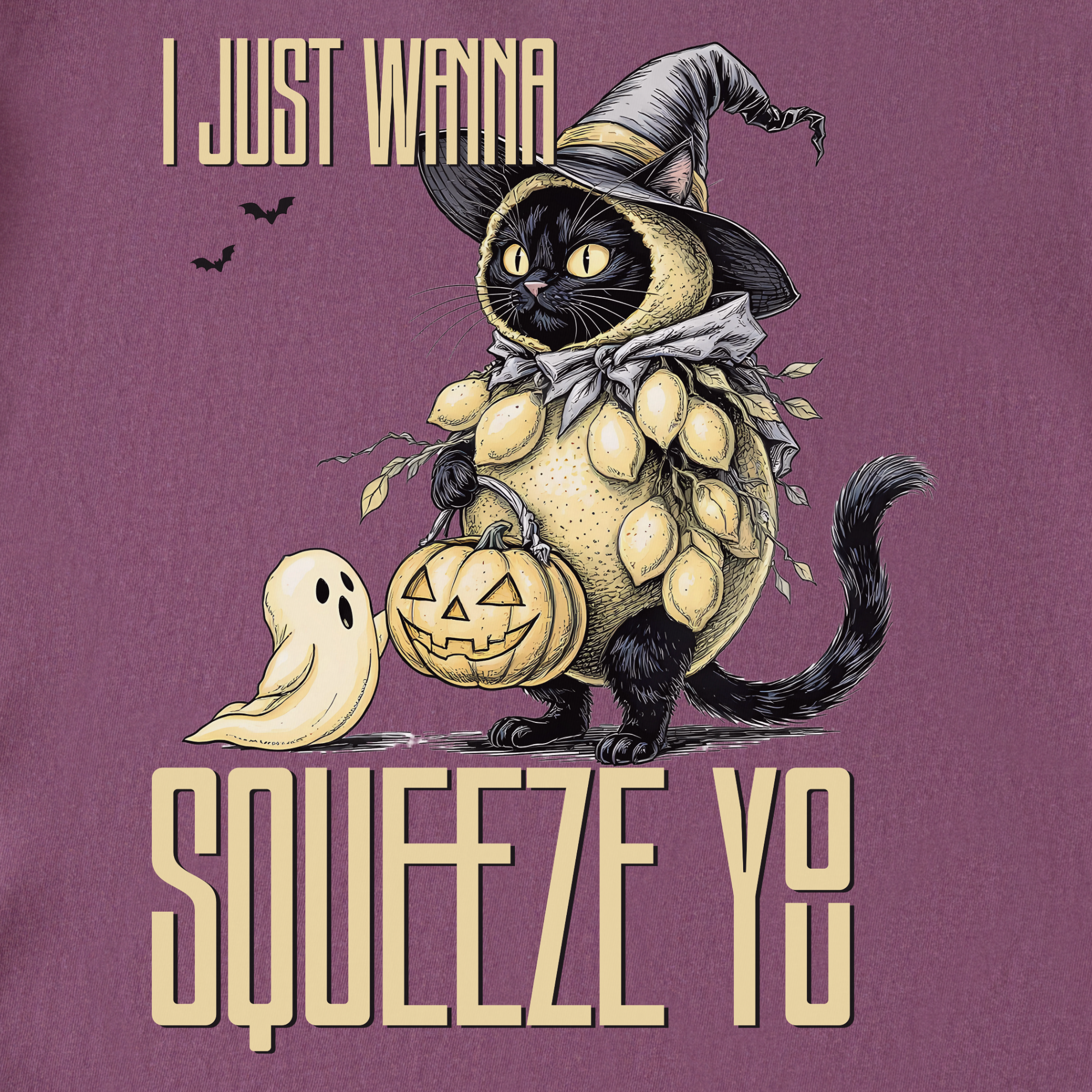 line-art-i-just-wanna-squeeze-you-lemon-trick-or-treater-cat-graphic-comfort-colors-t-shirt-in-berry - Berry Full Graphic