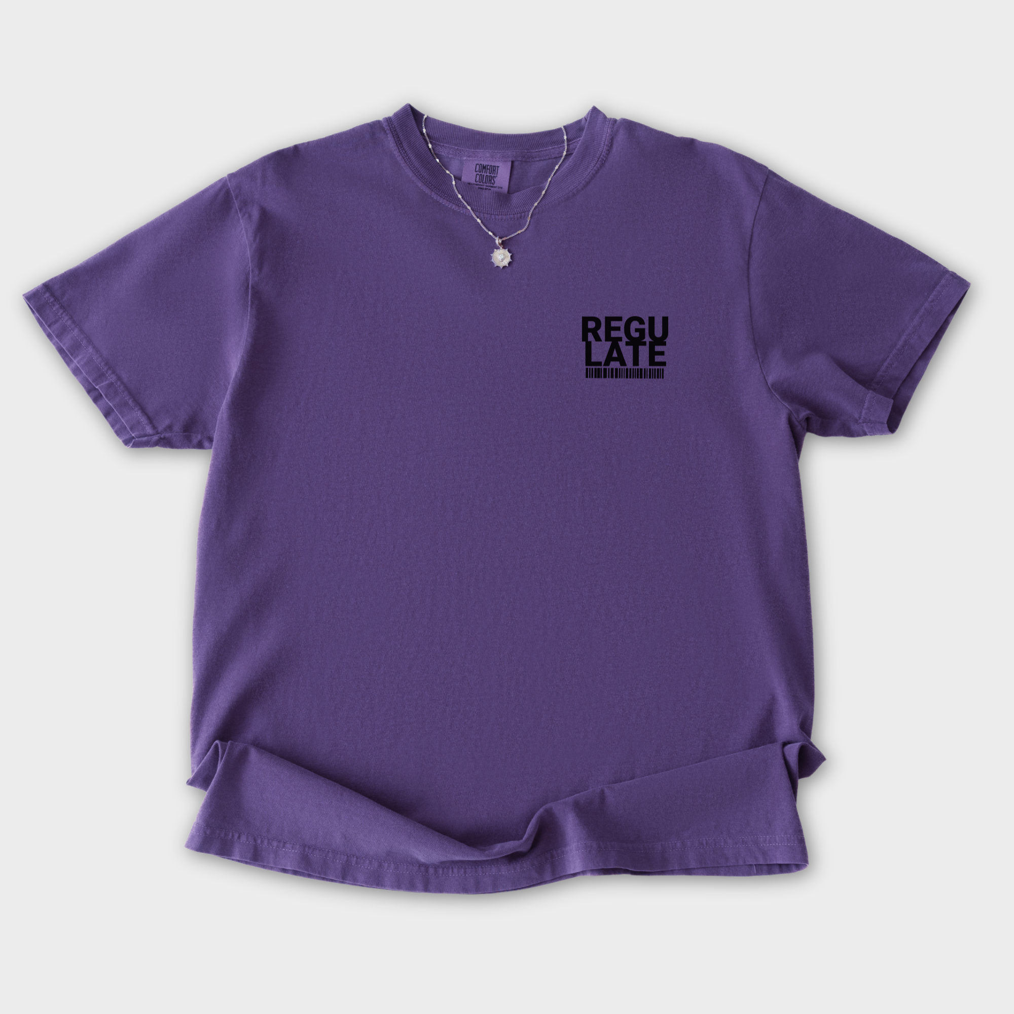 Comfort Colors® Dog unisex tee for men and women featuring Vintage, G-Funk Dog Era Presented by Fetch N Found Records Grape graphic T-Shirt made of 100% cotton by Fetch N Found - Grape Flat Lay Front