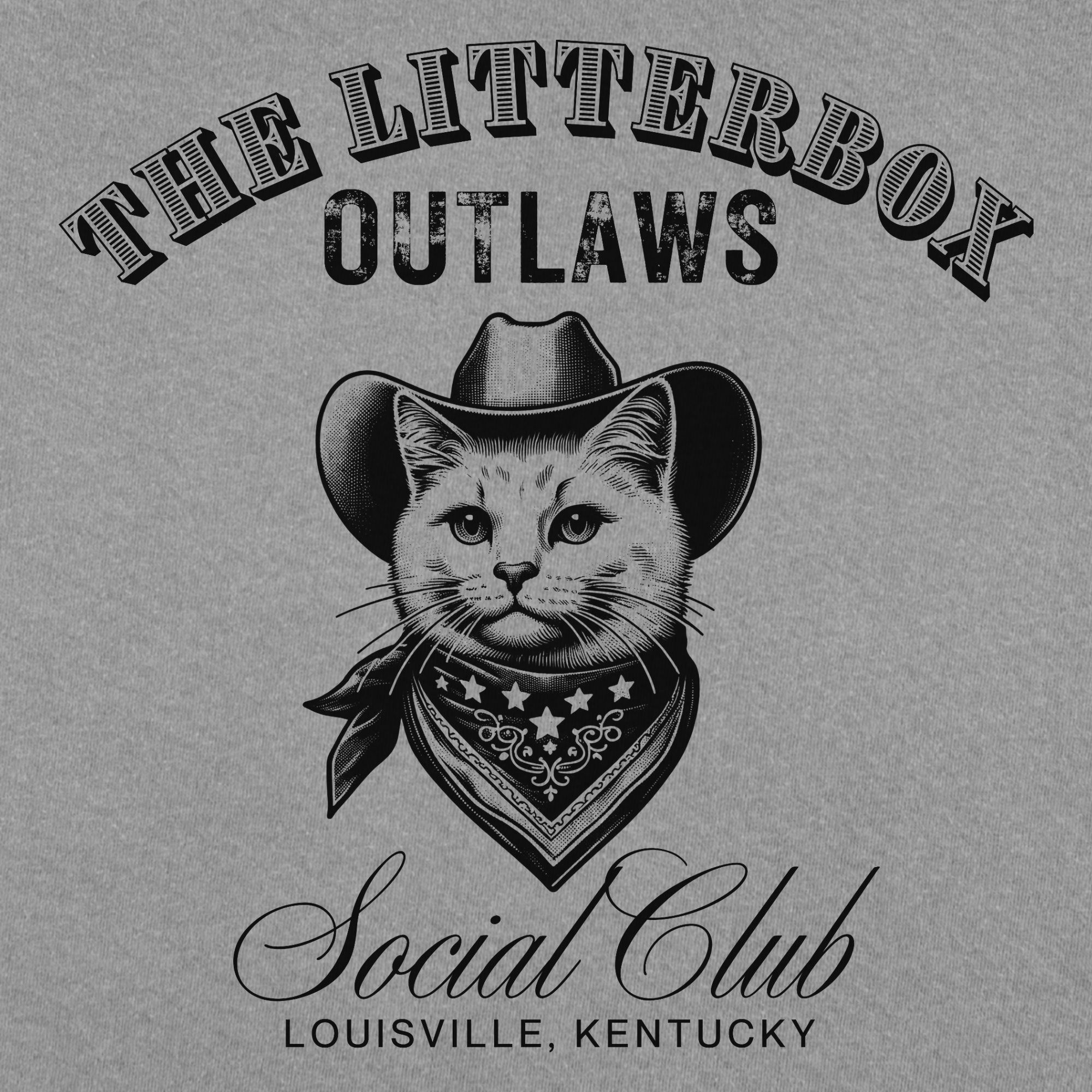 retro-cat-cowboy-litterbox-t-shirt-in-grey - Grey Full Graphic