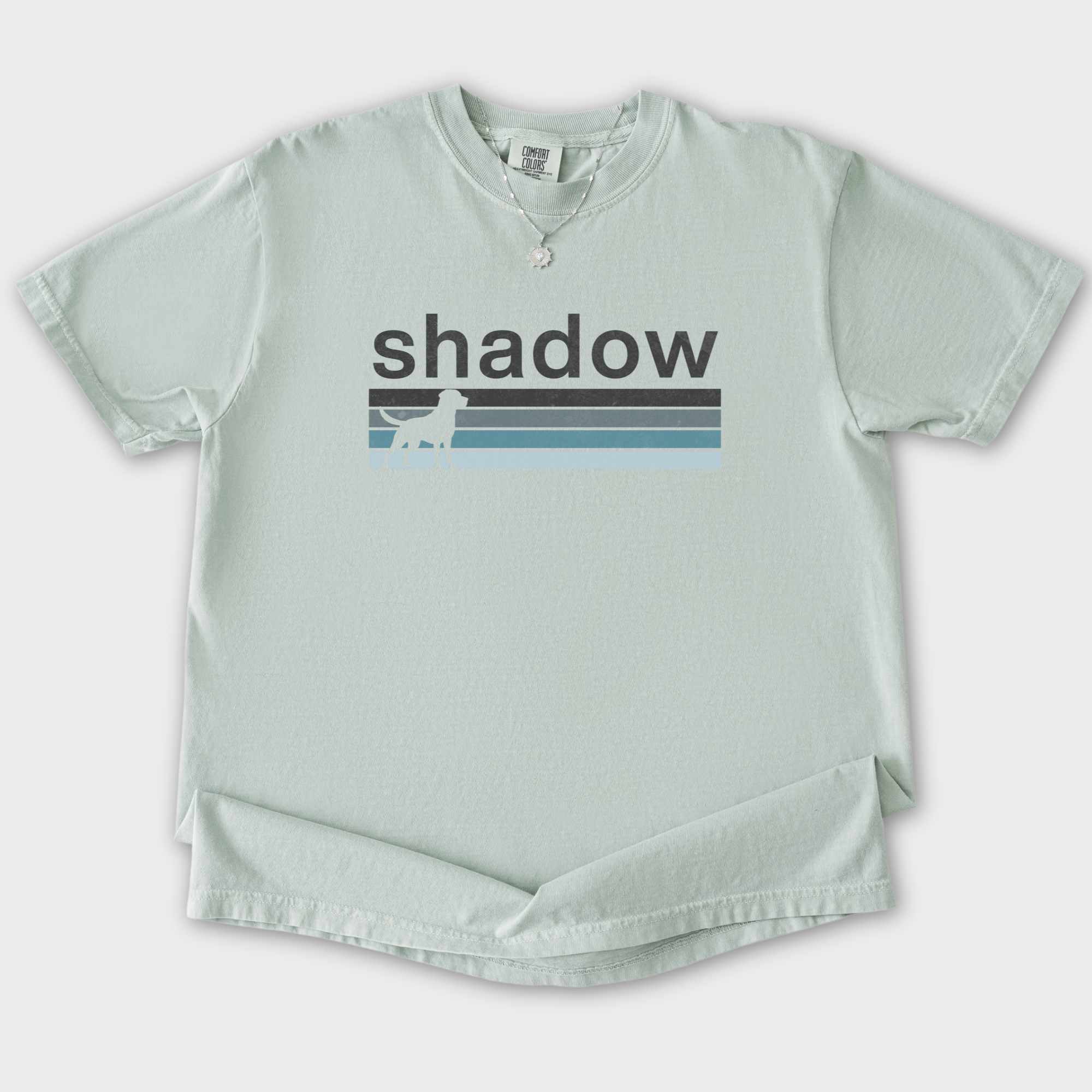 retro-dog-shadow-dog-text-comfort-colors-t-shirt-in-granite - Granite Flat Lay Front