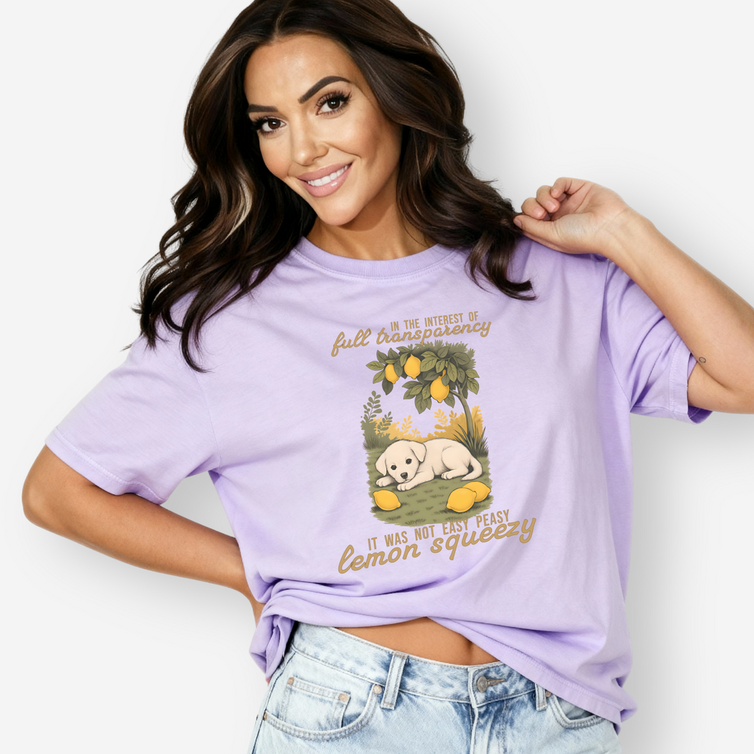 vintage-not-so-easy-lemon-squeezy-dog-dog-graphic-comfort-colors-t-shirt-in-orchid - Orchid Modeled