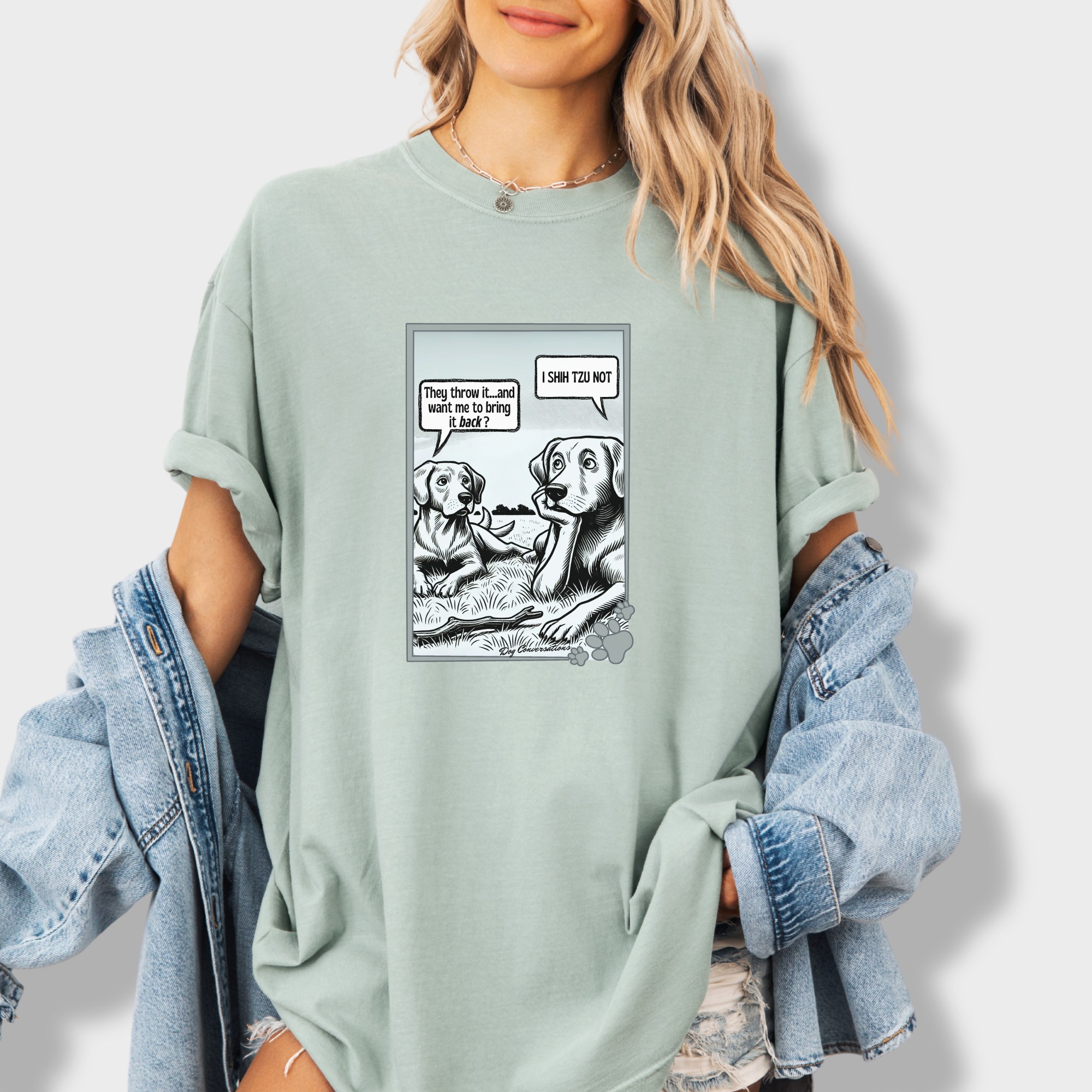 western-i-shih-tzu-not-stick-dog-graphic-comfort-colors-t-shirt-in-bay - Bay Lifestyle Female Model