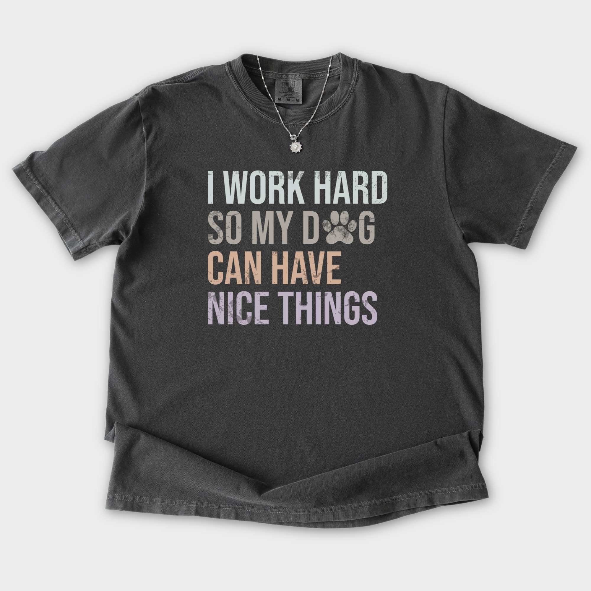 dog-has-nice-things-t-shirt-in-pepper - Pepper Flat Lay Front
