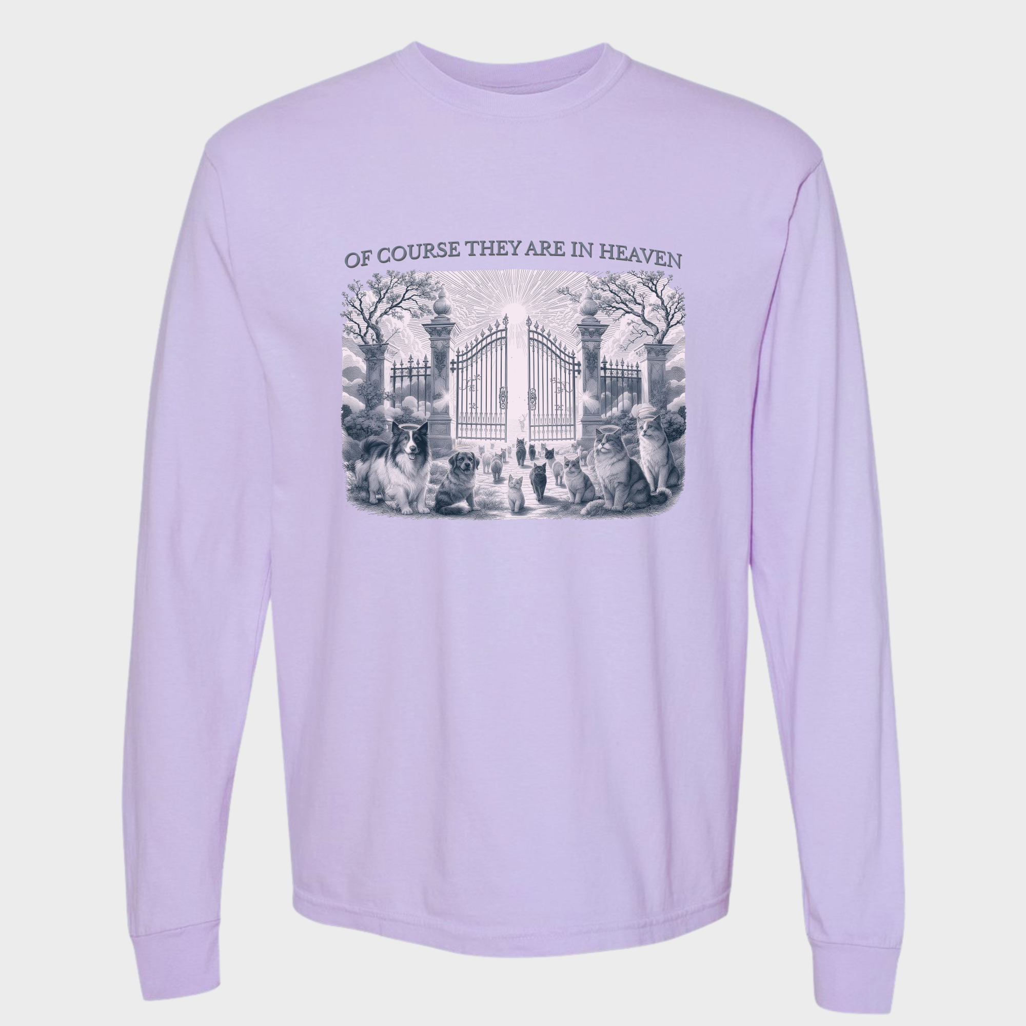 fetch-n-found  unisex tee for men and women featuring , Of Course They Are In Heaven Lavender Orchid graphic T-Shirt made of 100% cotton - Orchid 3D Front