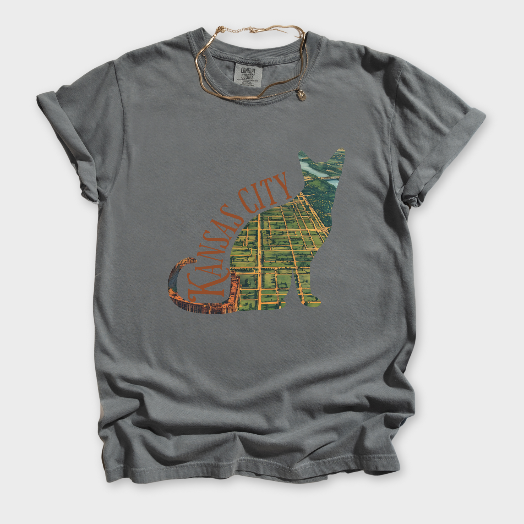 kansas-city-missouri-river-cat-map-t-shirt-in-grey - Grey Flat Lay Front