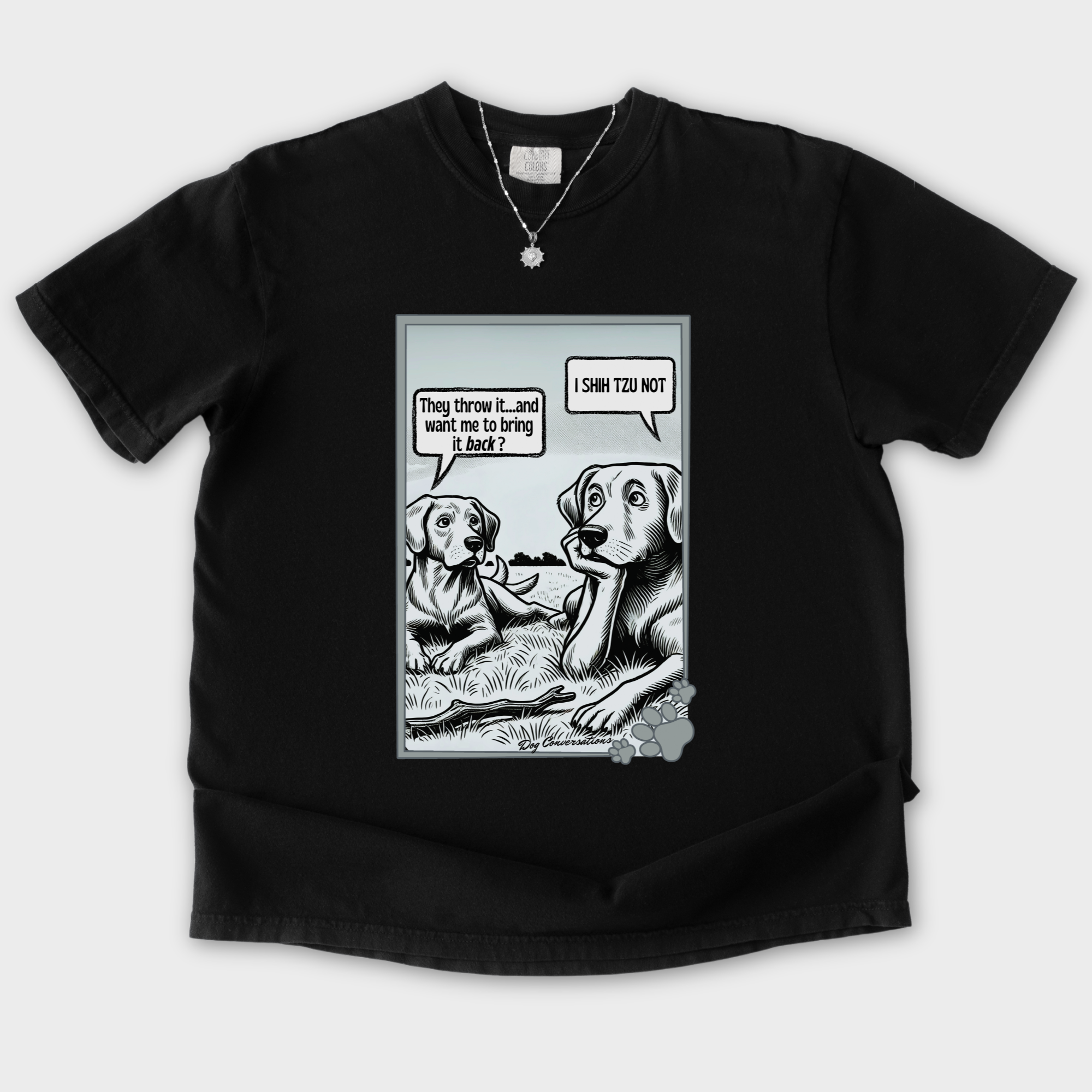 western-i-shih-tzu-not-stick-dog-graphic-comfort-colors-t-shirt-in-black - Black Flat Lay Front