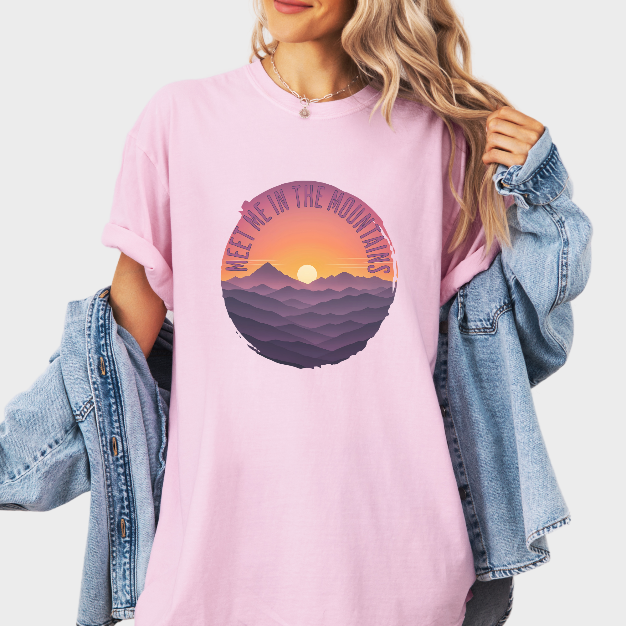 artistic-meet-me-in-the-mountains-version-ii-pet-graphic-comfort-colors-t-shirt-in-blossom - Blossom Lifestyle Female Model
