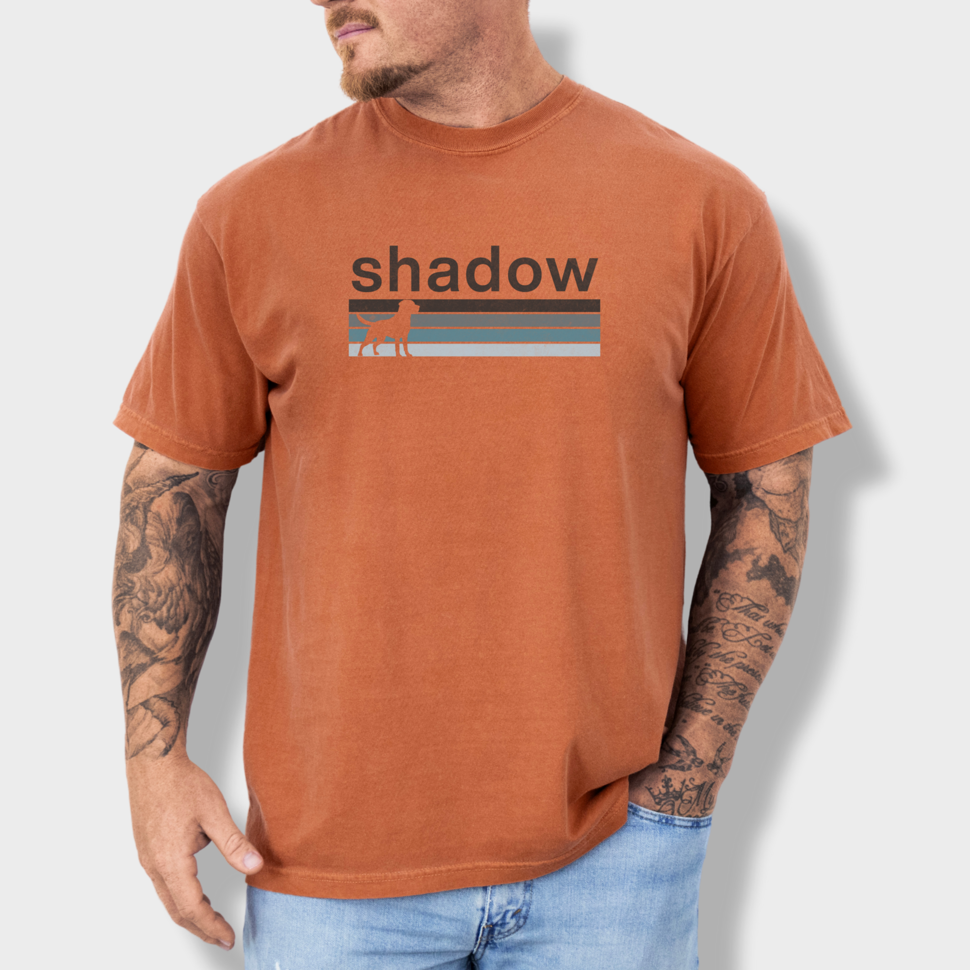 retro-dog-shadow-dog-text-comfort-colors-t-shirt-in-yam - Yam Lifestyle Male Model