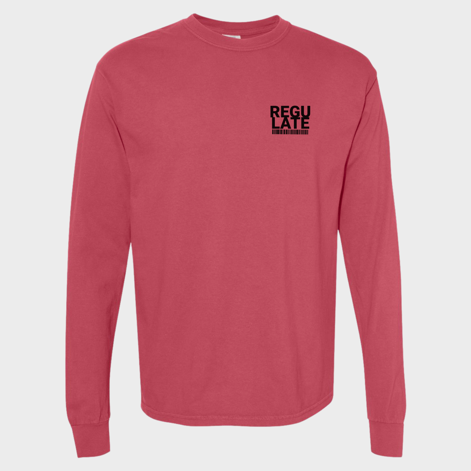 Comfort Colors® Dog unisex tee for men and women featuring Vintage, G-Funk Dog Era Presented by Fetch N Found Records Crimson graphic Long Sleeved T-Shirt made of 100% cotton by Fetch N Found - Crimson 3D Front