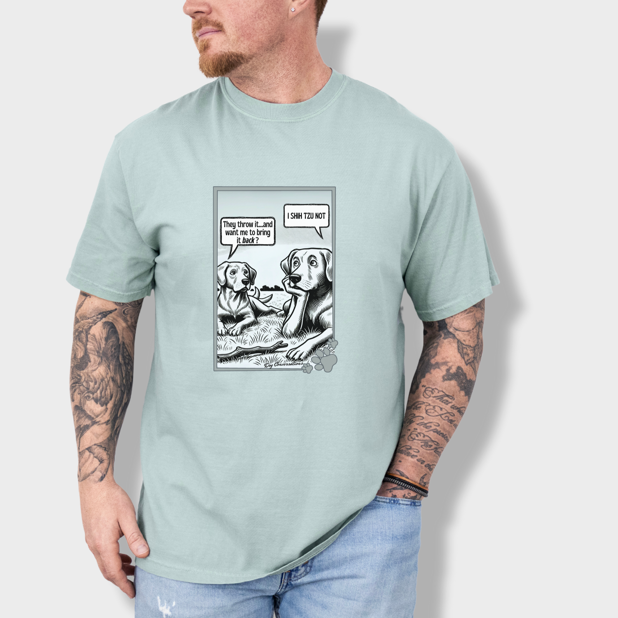 western-i-shih-tzu-not-stick-dog-graphic-comfort-colors-t-shirt-in-bay - Bay Lifestyle Male Model