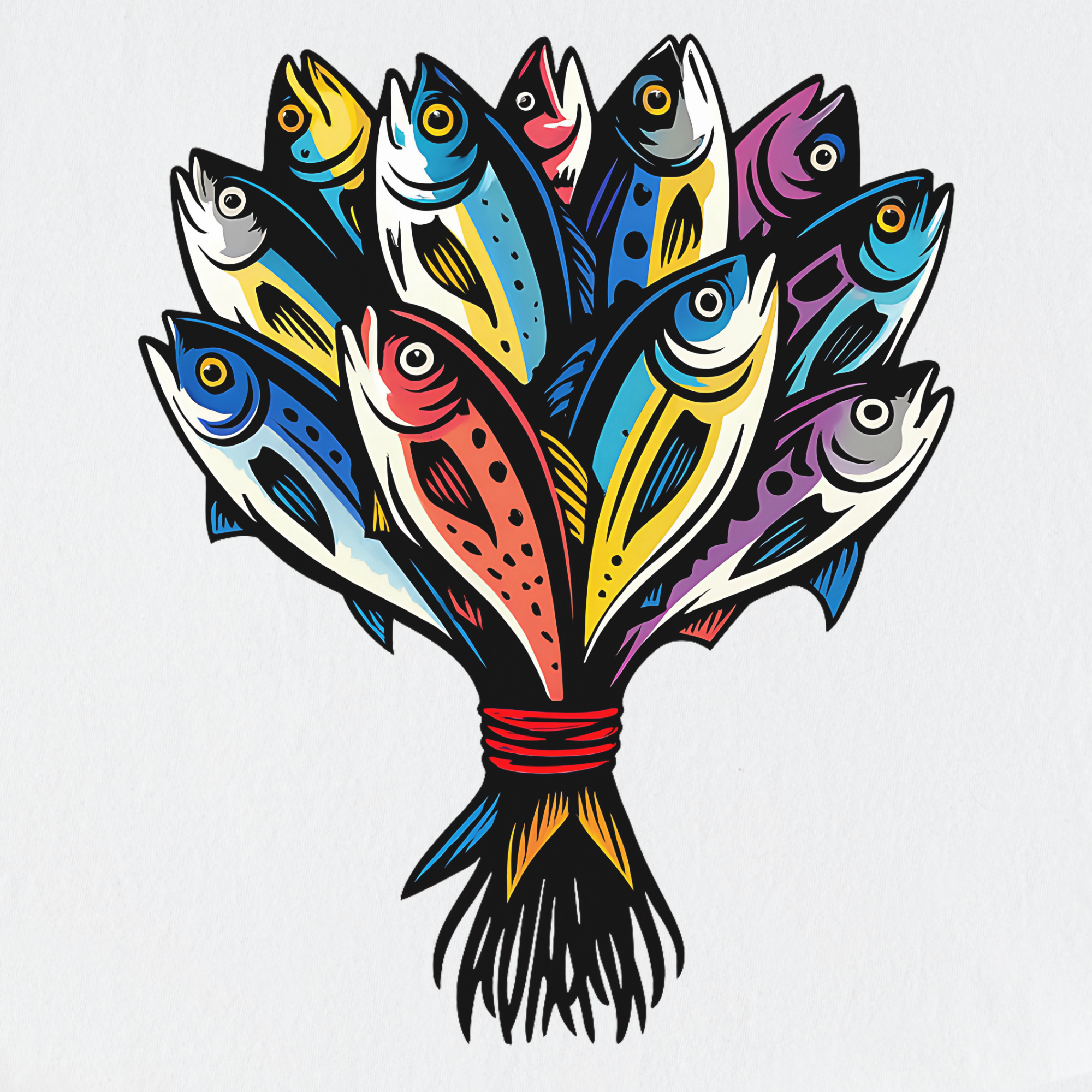 artistic-fish-bouquet-a-cats-dream-cat-graphic-comfort-colors-t-shirt-in-white - White Full Graphic