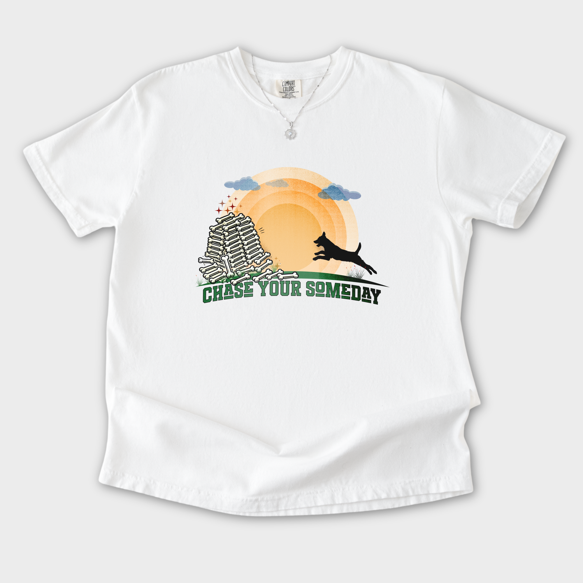 chase-your-someday-t-shirt-in-white - White Flat Lay Front