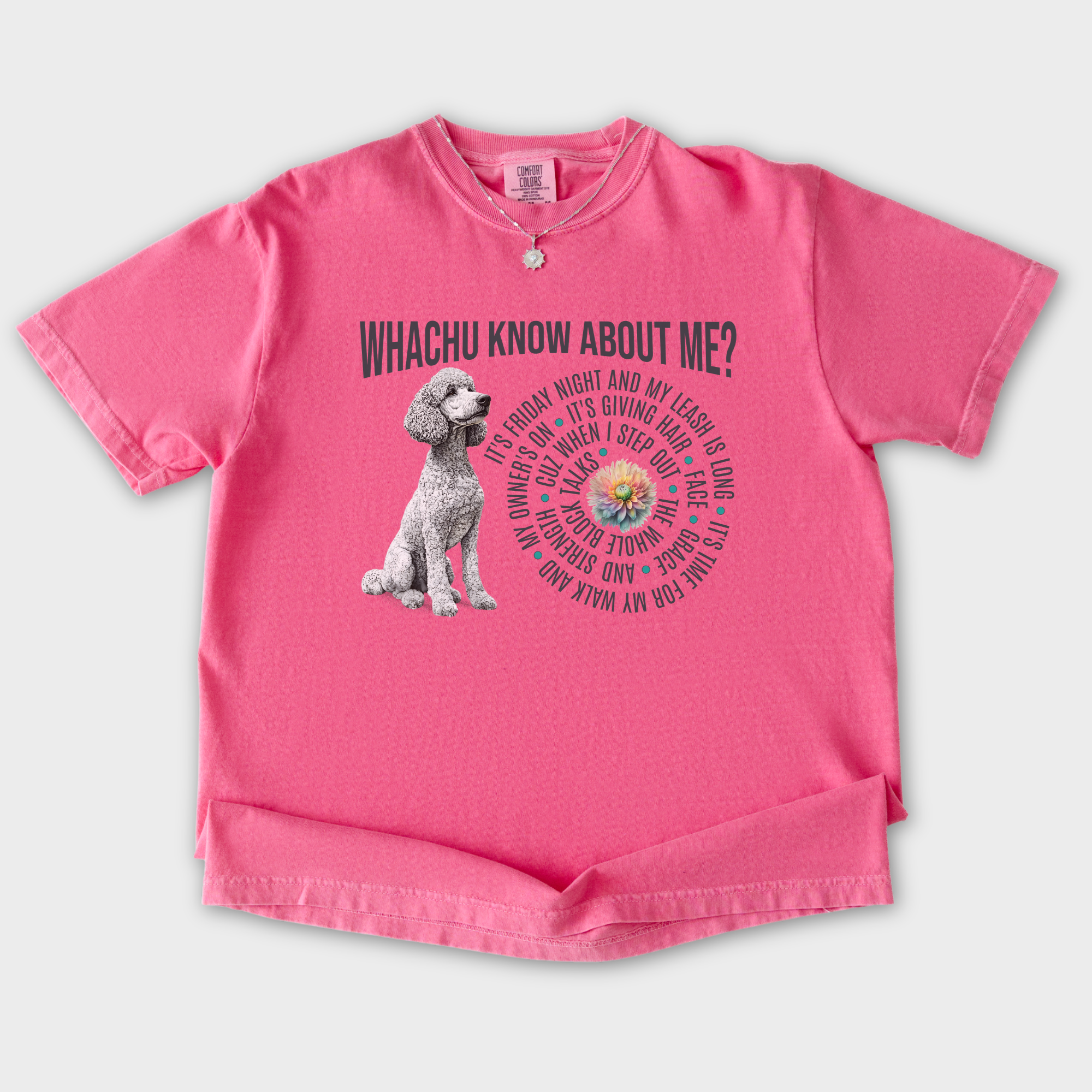 glorilla-inspired-whatchu-know-about-me-t-shirt-in-crunchberry - Crunchberry Flat Lay Front