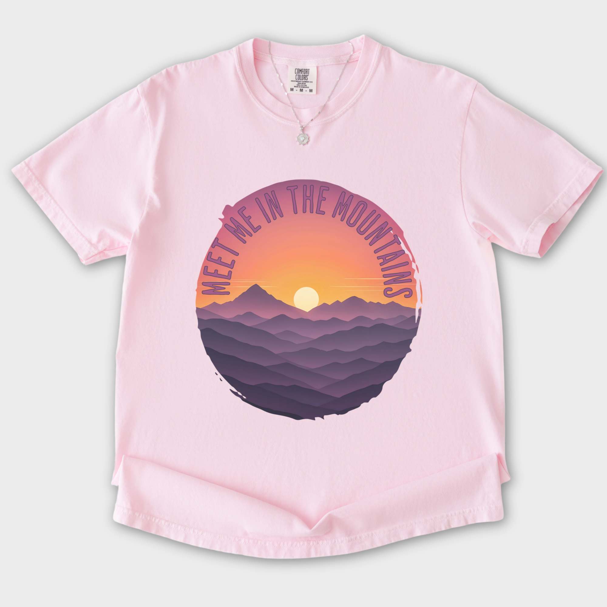 artistic-meet-me-in-the-mountains-version-ii-pet-graphic-comfort-colors-t-shirt-in-blossom - Blossom Flat Lay Front