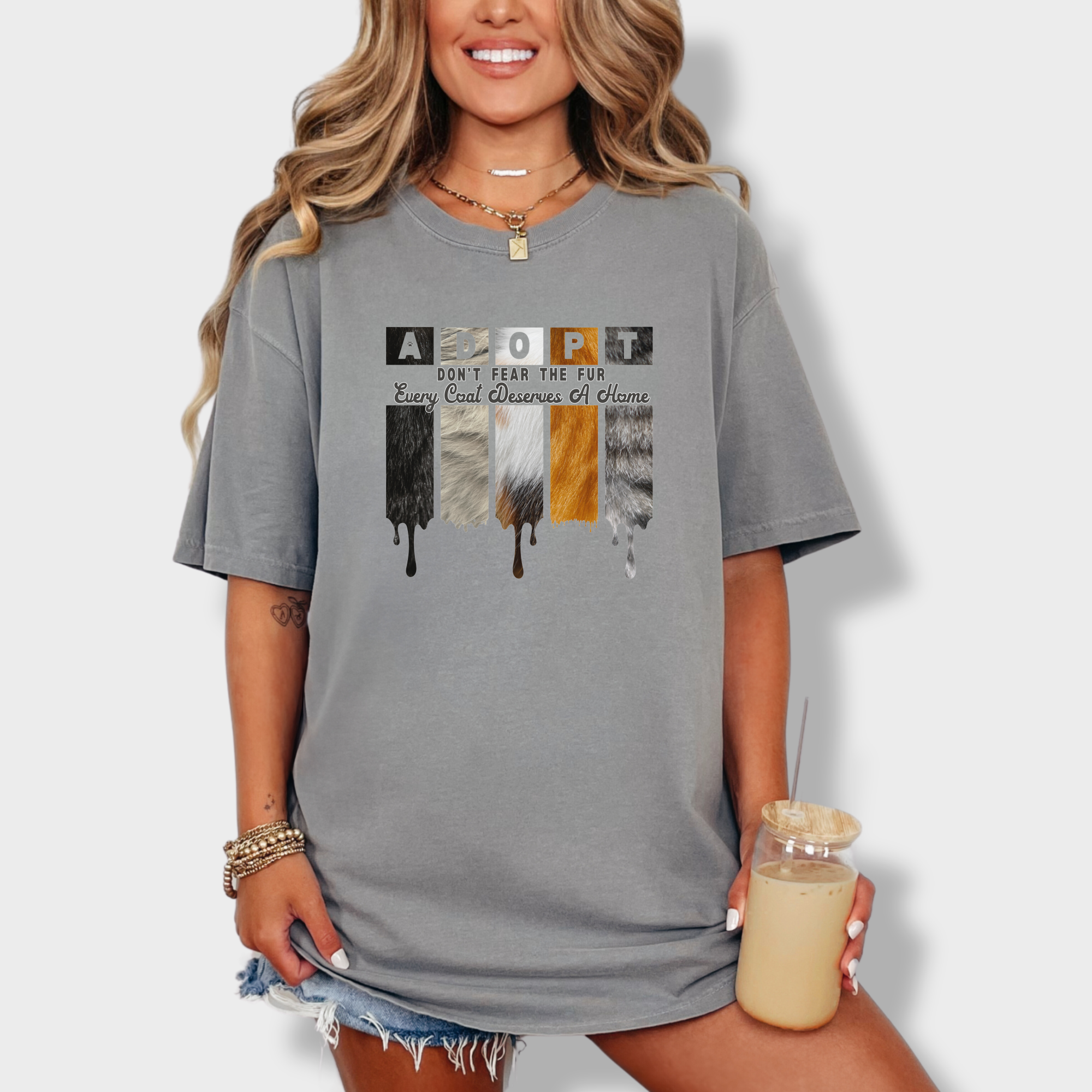 retro-adopt-every-coat-deserves-a-home-cat-minimalist-comfort-colors-t-shirt-in-grey - Grey Lifestyle Female Model