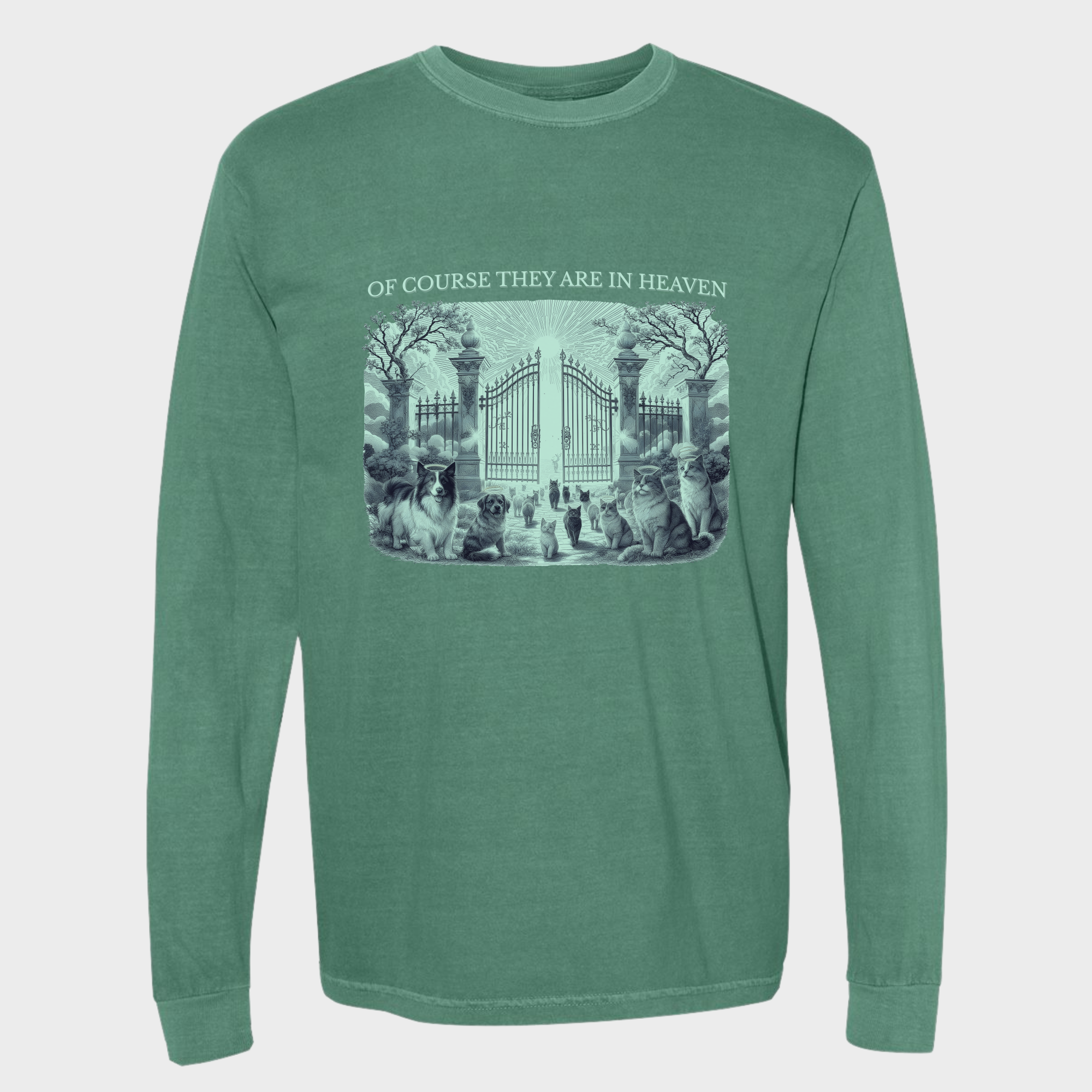 fetch-n-found  unisex tee for men and women featuring , Of Course They Are In Heaven Green Light Green graphic T-Shirt made of 100% cotton - Light Green 3D Front