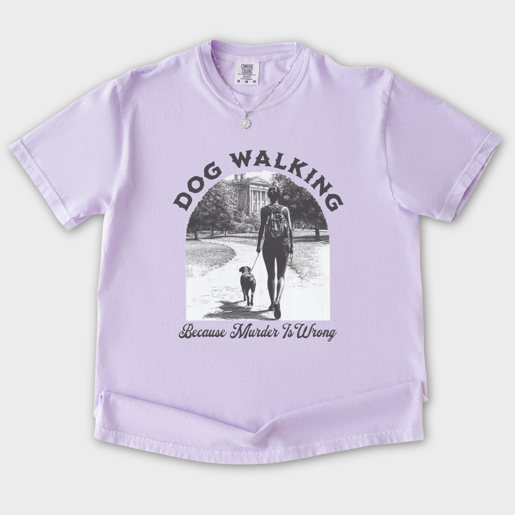 western-murder-is-wrong-dog-graphic-comfort-colors-t-shirt-in-orchid - Orchid Flat Lay Front