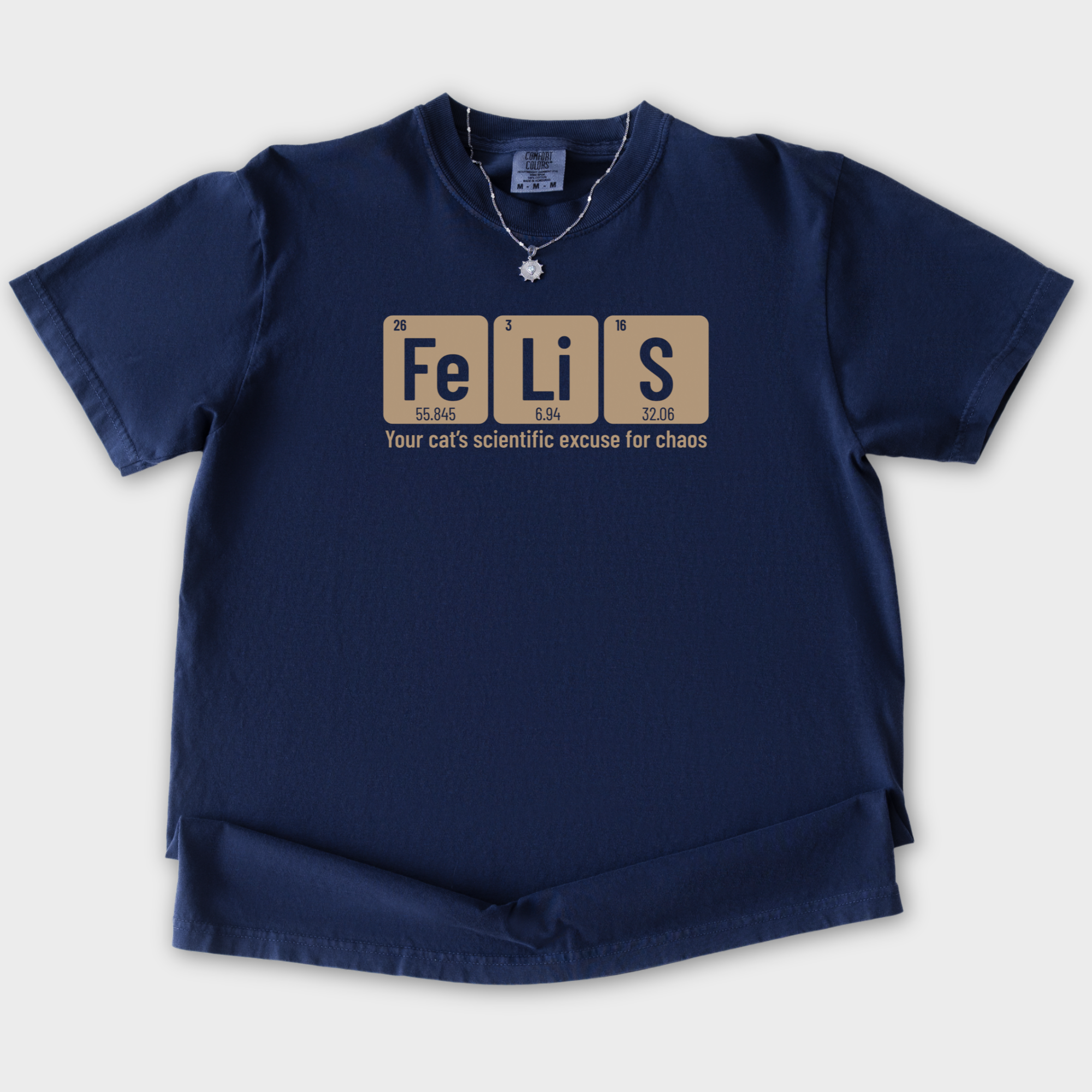 vintage-felis-cat-graphic-comfort-colors-t-shirt-in-true-navy - True Navy Flat Lay Front