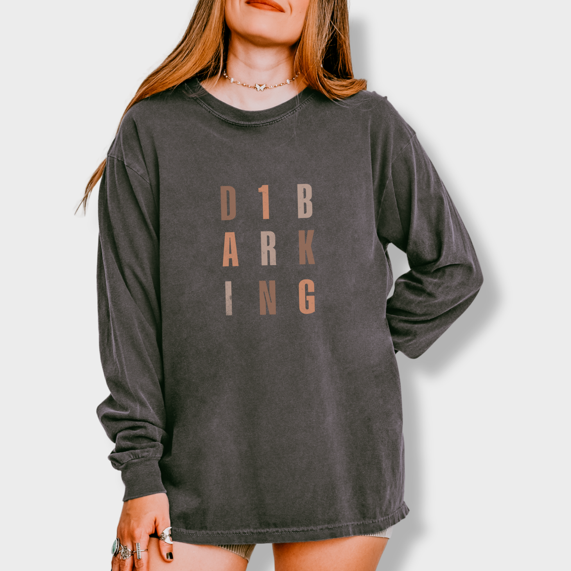 fetch-n-found  unisex tee for men and women featuring , D1 Barking Modern Neutral Grid Pepper graphic T-Shirt made of 100% cotton - Pepper Model 1