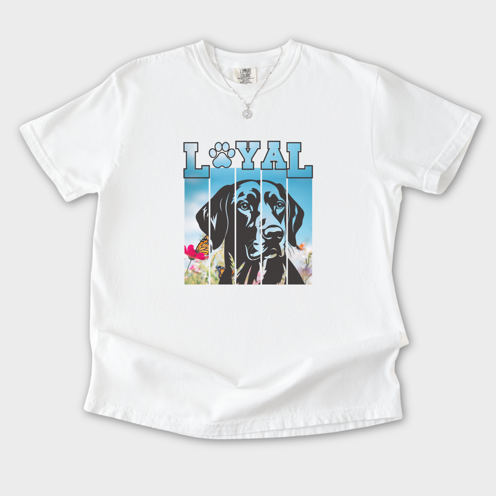 artistic-loyal-dog-graphic-comfort-colors-t-shirt-in-white - White Flat Lay Front