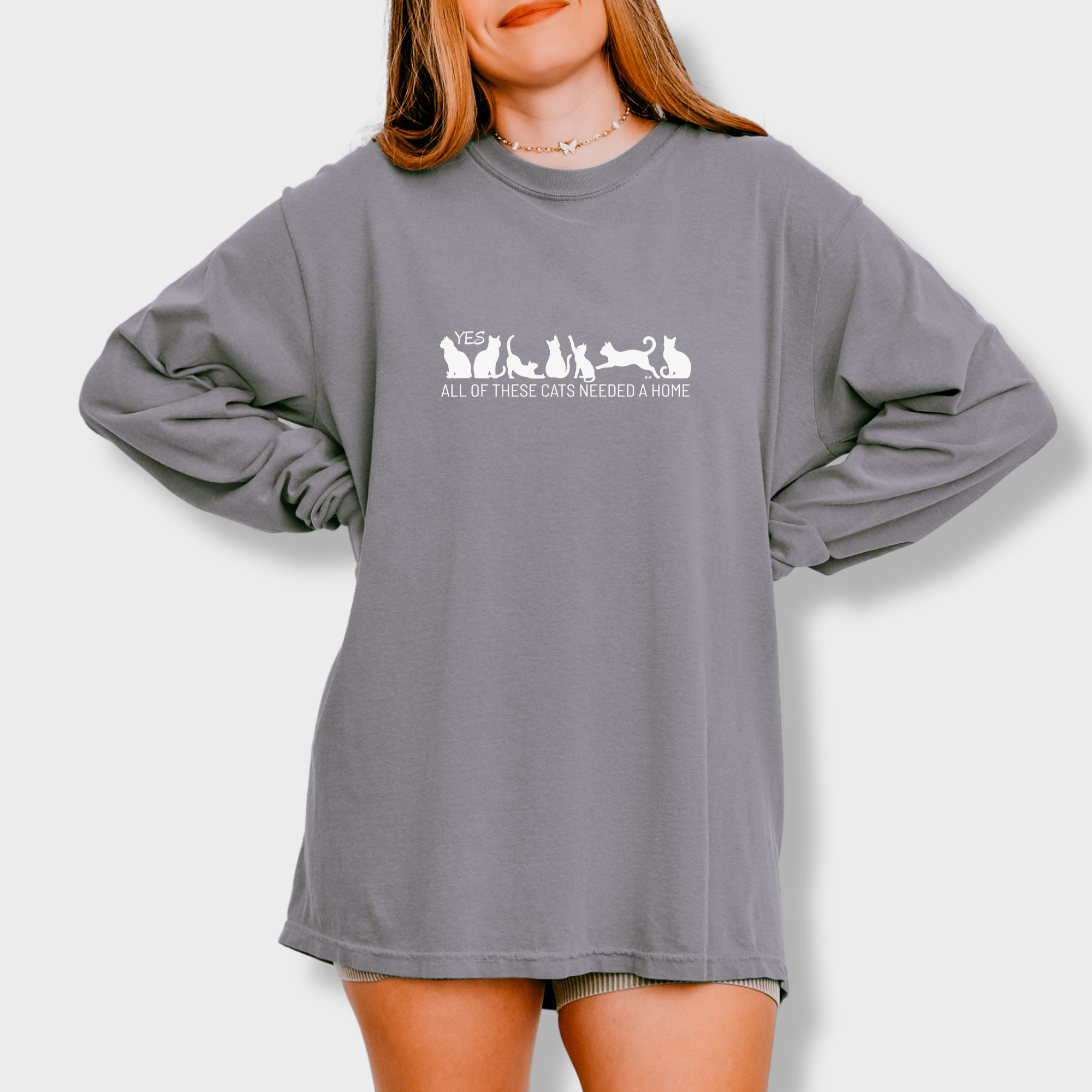 fetch-n-found  unisex tee for men and women featuring , Yes all of these cats needed a home Grey graphic T-Shirt made of 100% cotton - Grey Model 1