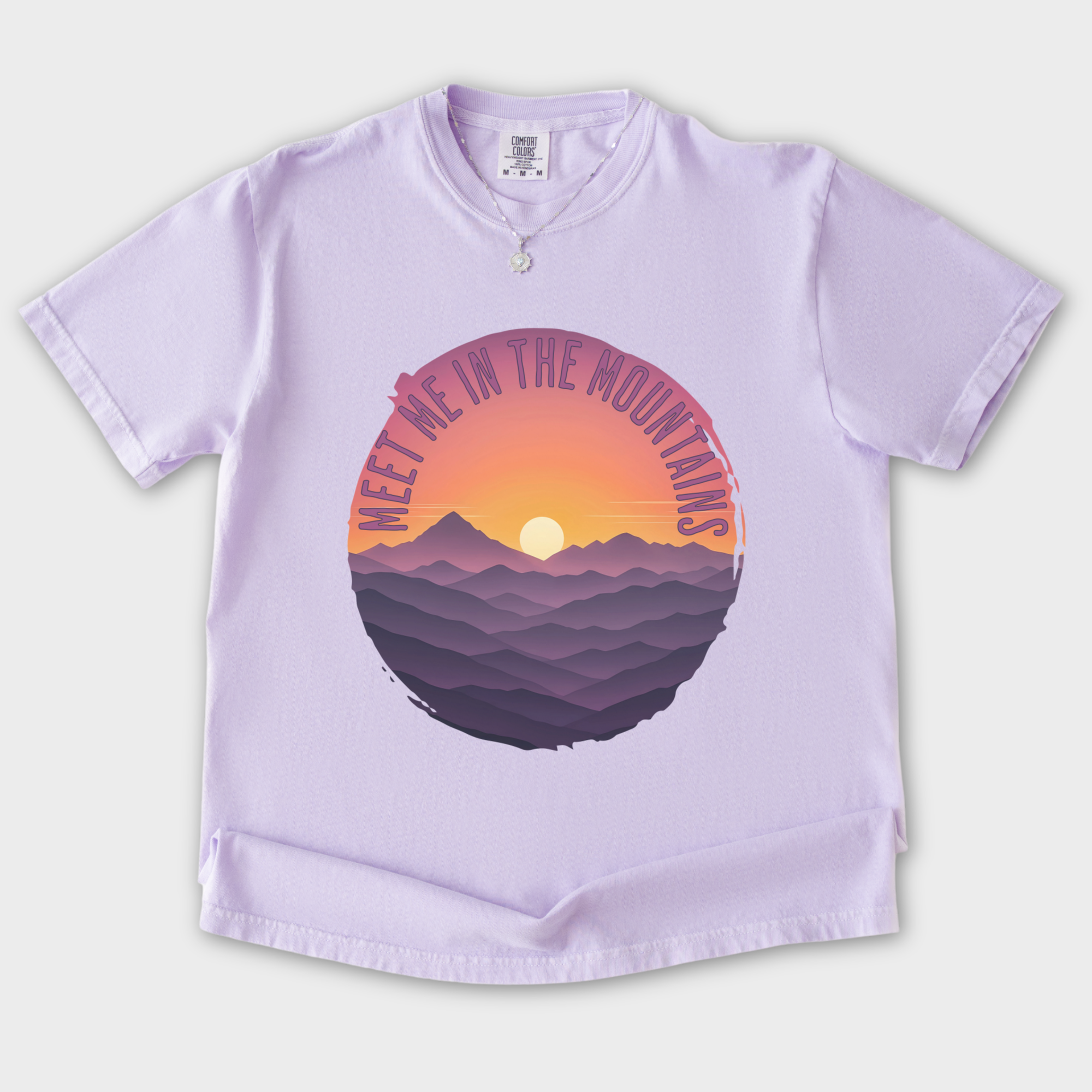 artistic-meet-me-in-the-mountains-version-ii-pet-graphic-comfort-colors-t-shirt-in-orchid - Orchid Flat Lay Front