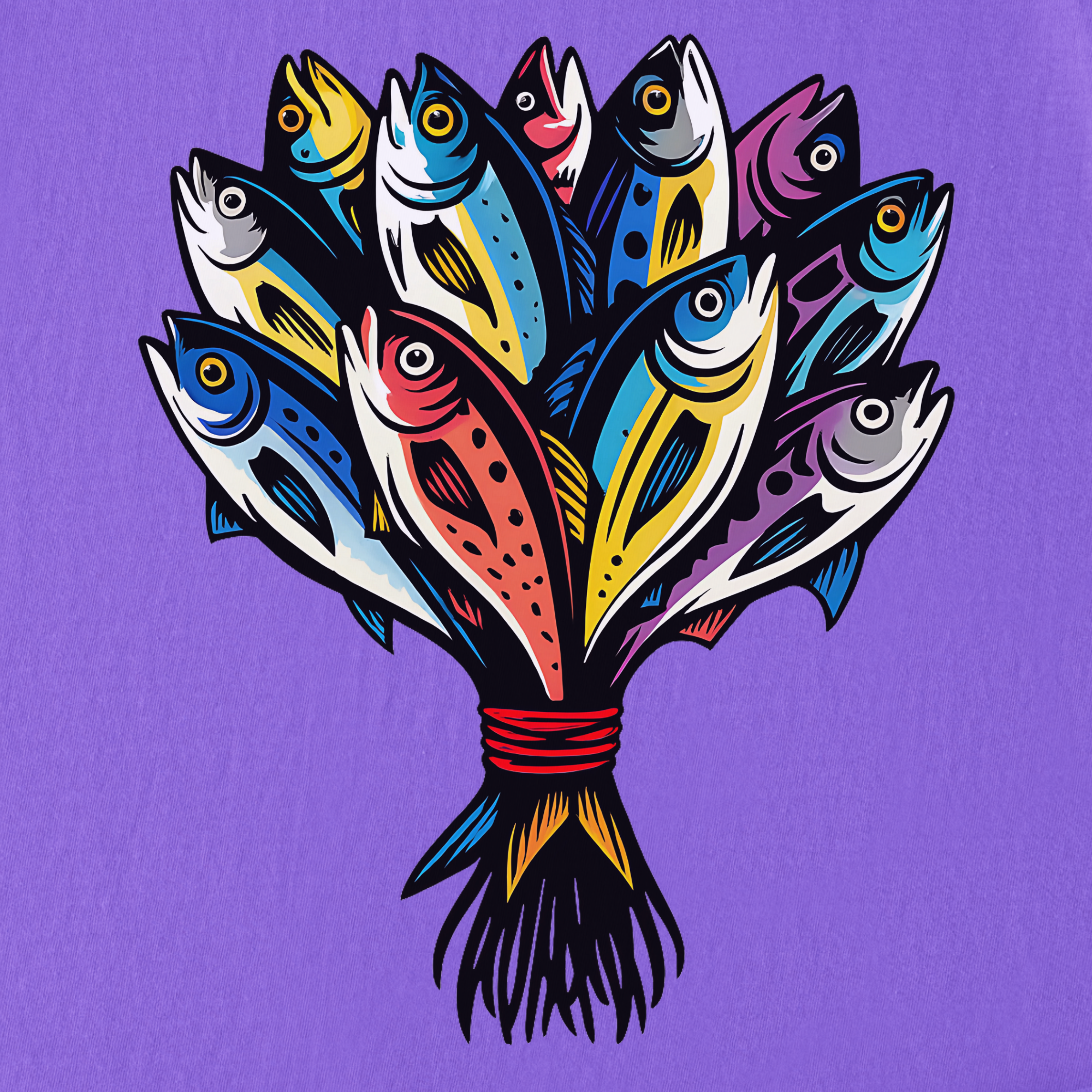 artistic-fish-bouquet-a-cats-dream-cat-graphic-comfort-colors-t-shirt-in-violet - Violet Full Graphic