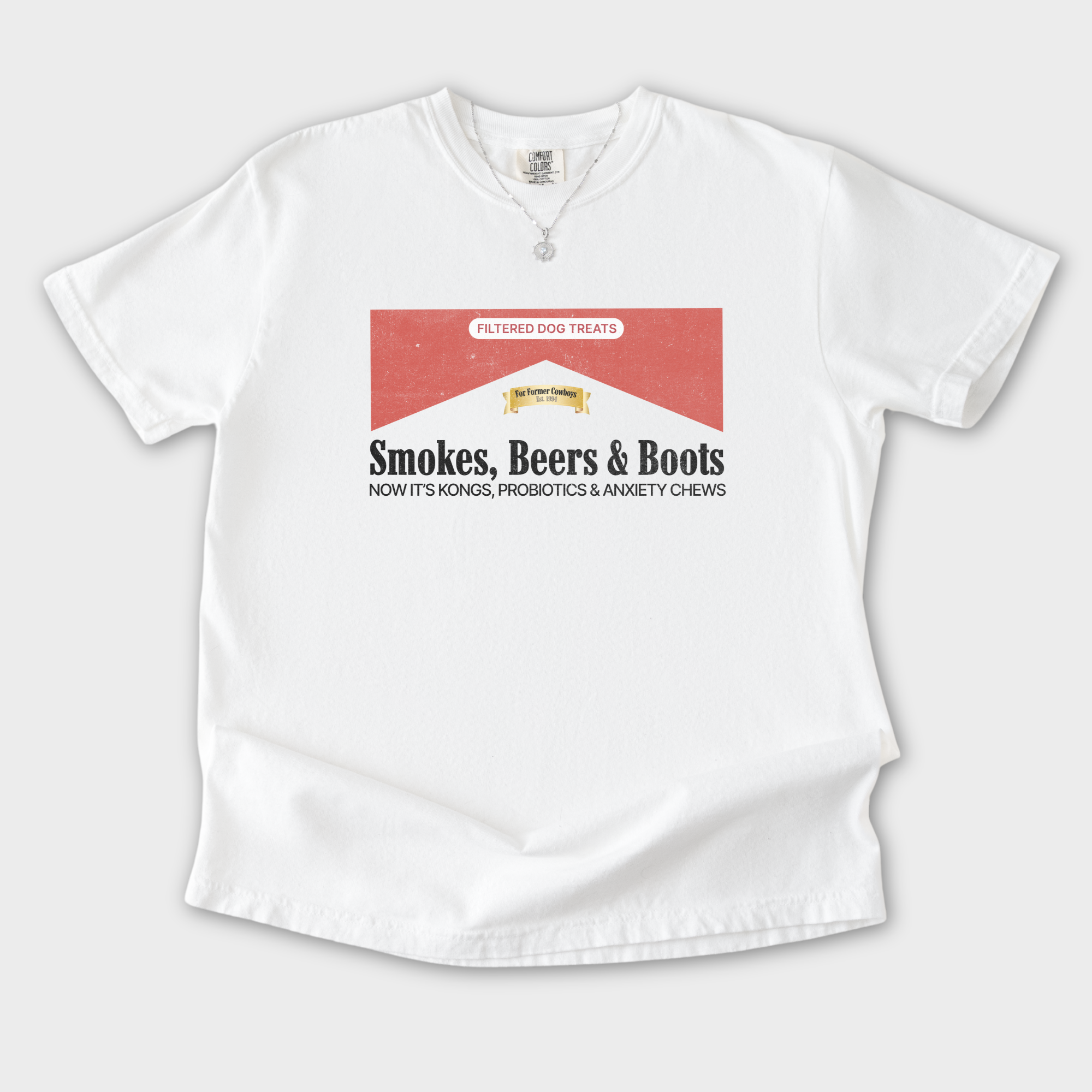 western-marlboro-dog-text-comfort-colors-t-shirt-in-white - White Flat Lay Front