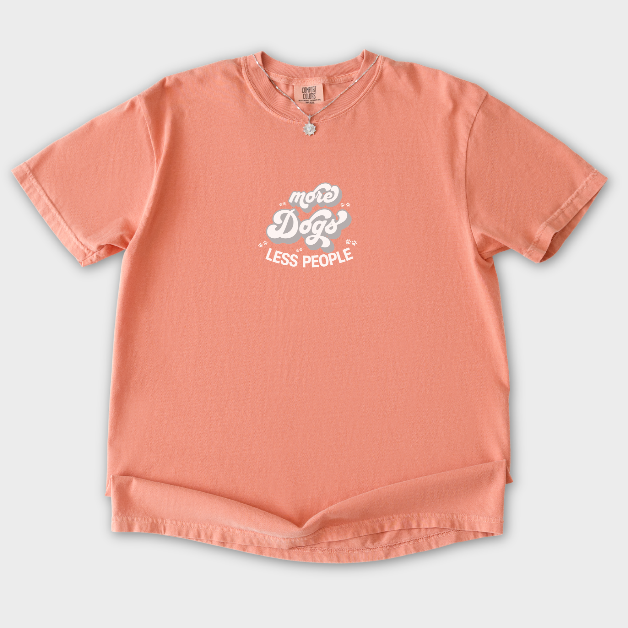 vintage-less-people-more-dogs-dog-text-comfort-colors-t-shirt-in-terracotta - Terracotta Flat Lay Front
