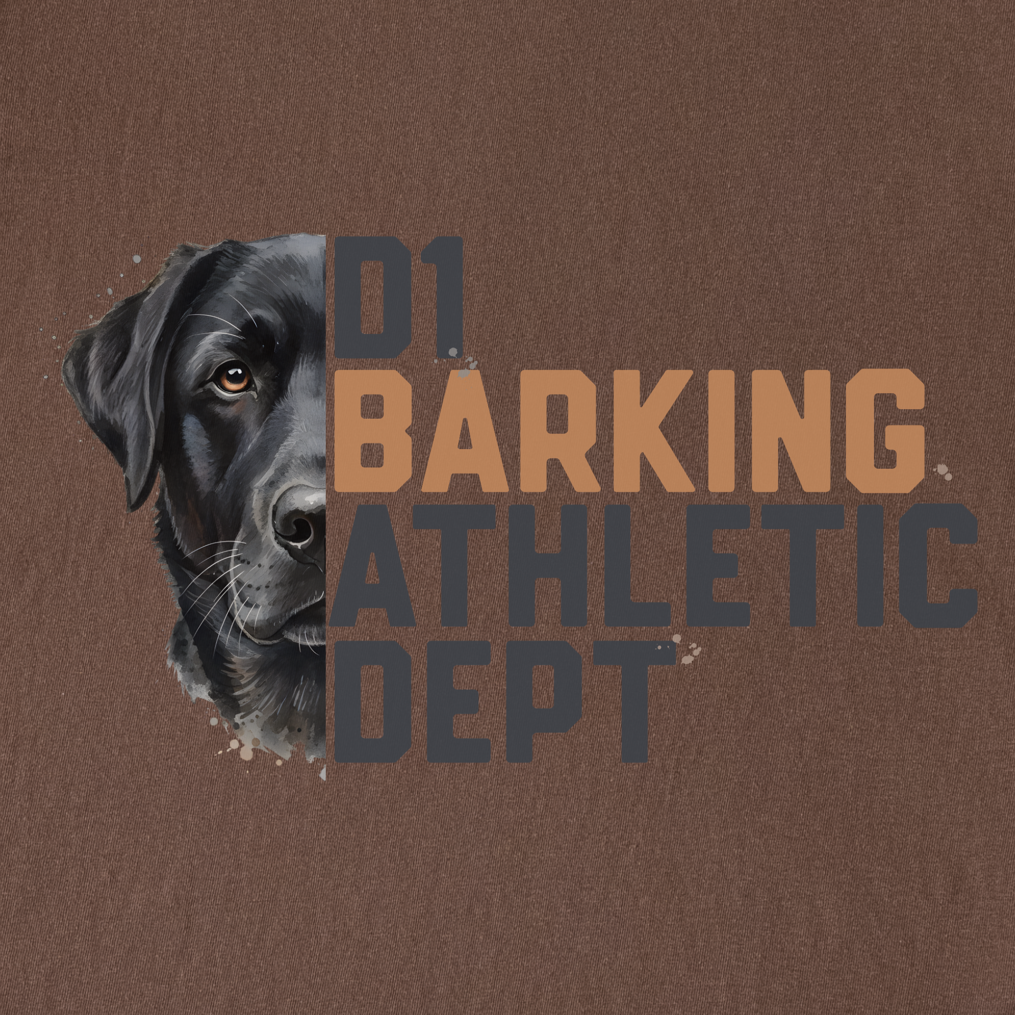 fetch-n-found  unisex tee for men and women featuring , D1 Barking Athletic Department Espresso graphic T-Shirt made of 100% cotton - Espresso Full Graphic