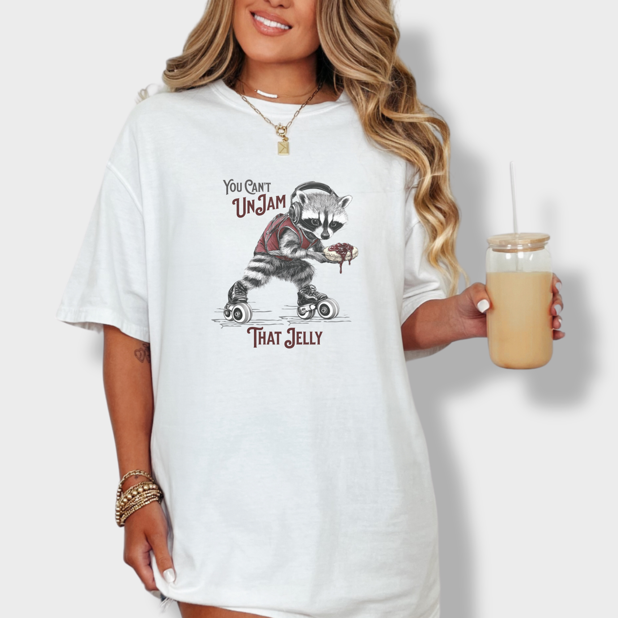 western-you-cant-unjam-that-jelly-feral-line-art-comfort-colors-t-shirt-in-white - White Lifestyle Female Model