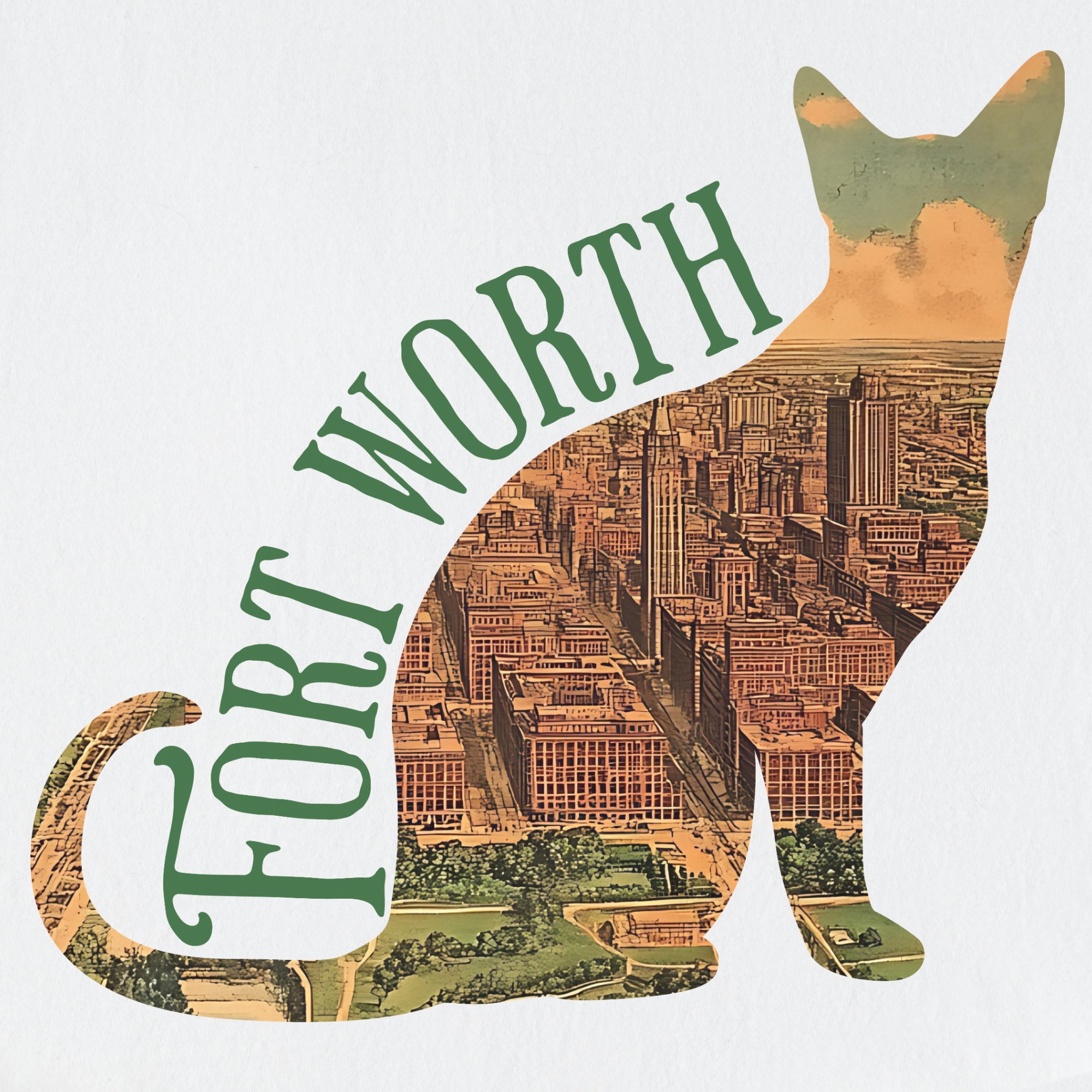 fort-worth-historic-downtown-cat-map-t-shirt-in-white - White Full Graphic