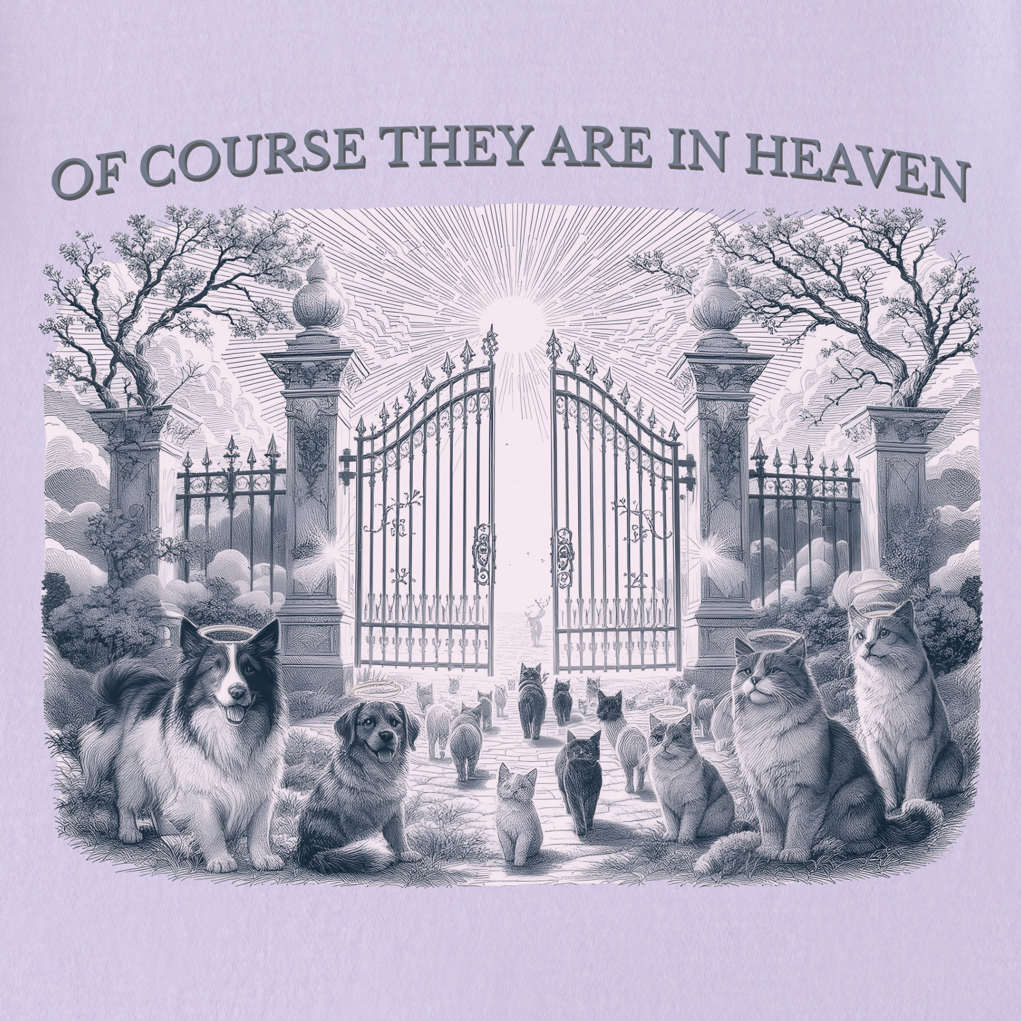 fetch-n-found  unisex tee for men and women featuring , Of Course They Are In Heaven Lavender Orchid graphic T-Shirt made of 100% cotton - Orchid Full Graphic