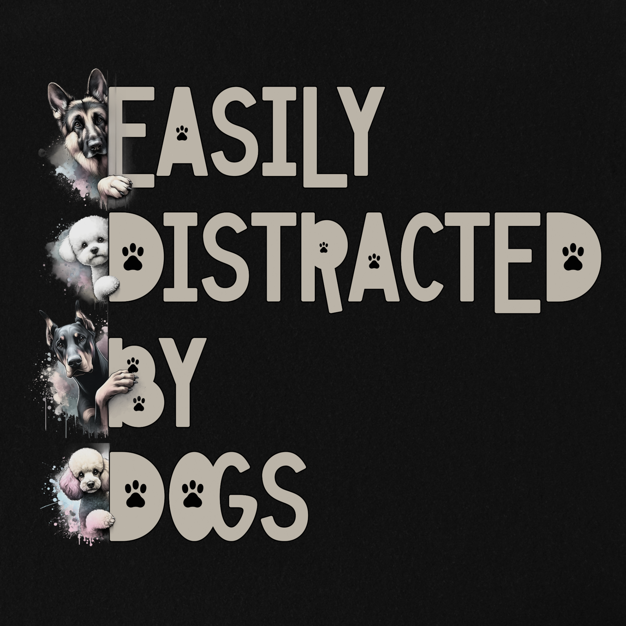 easily-distracted-by-dogs-t-shirt-in-black - Black Full Graphic