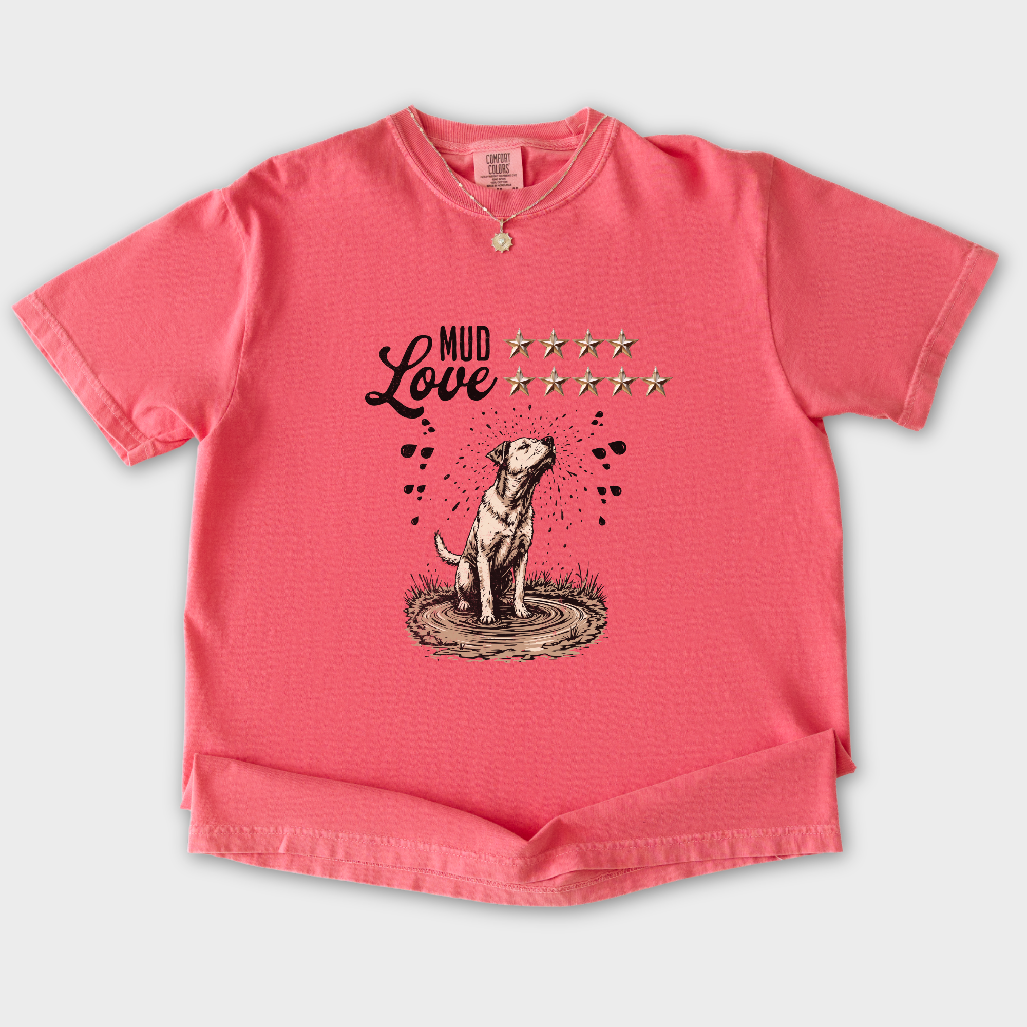 mud-4-stars-love-5-stars-tshirt-in-watermelon - Watermelon Flat Lay Front