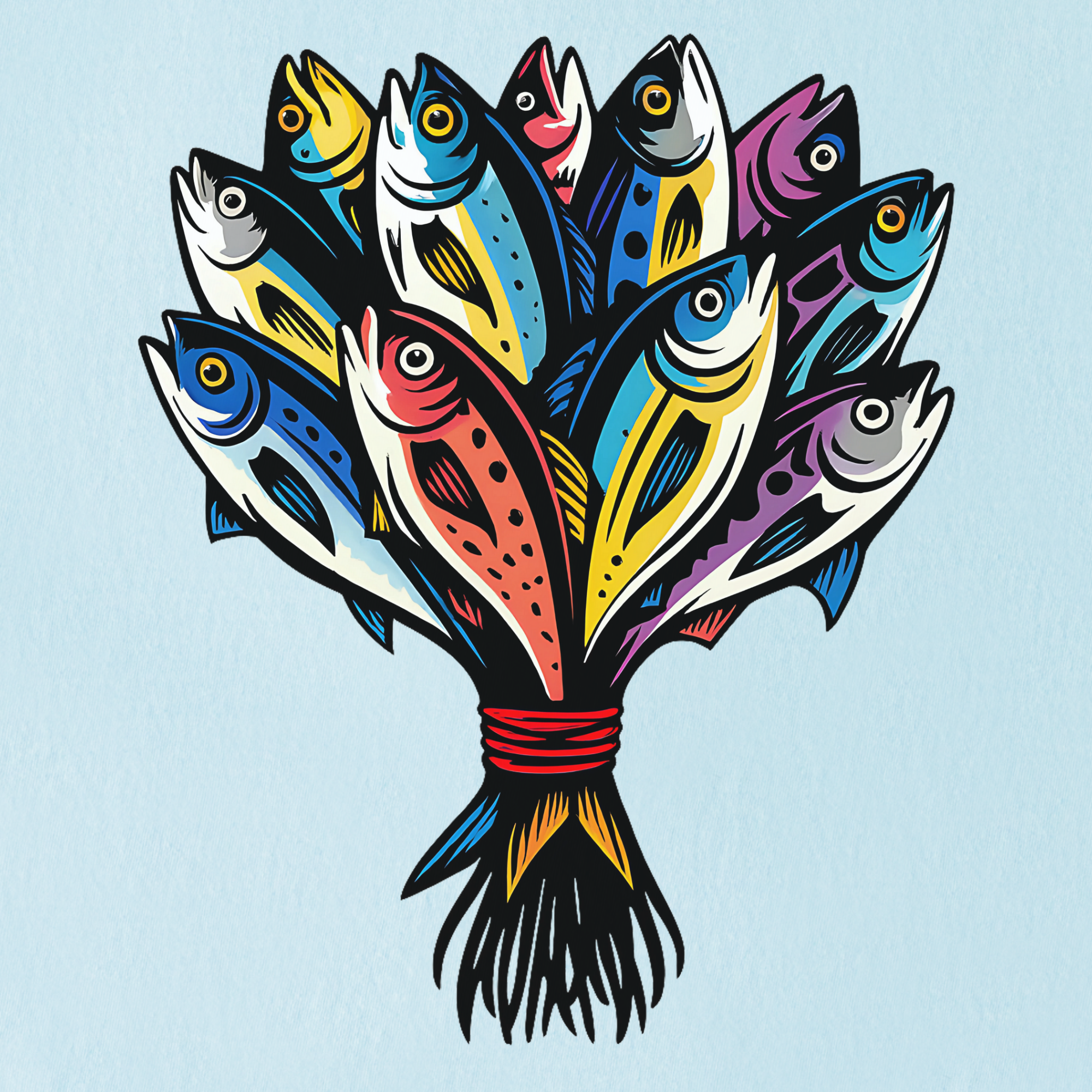 artistic-fish-bouquet-a-cats-dream-cat-graphic-comfort-colors-t-shirt-in-chambray - Chambray Full Graphic